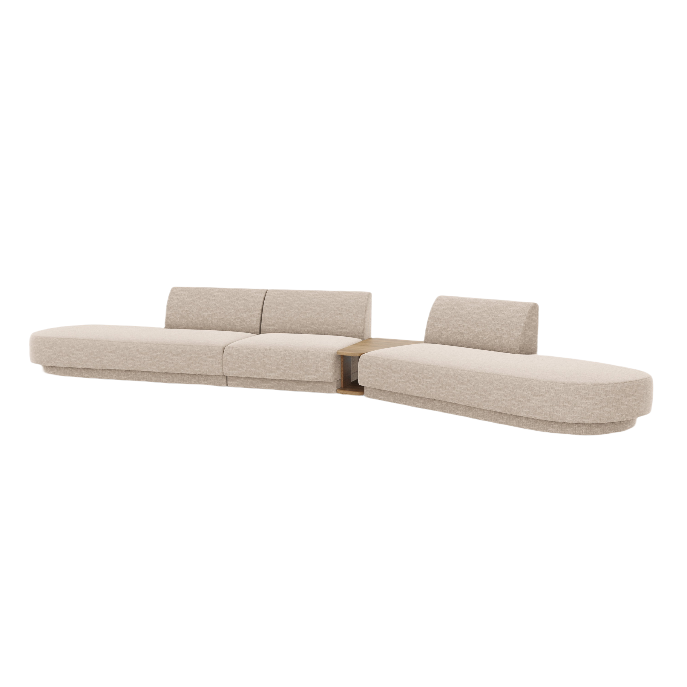Right-facing modular sofa with table for 5 people MILEY beige silky chenille