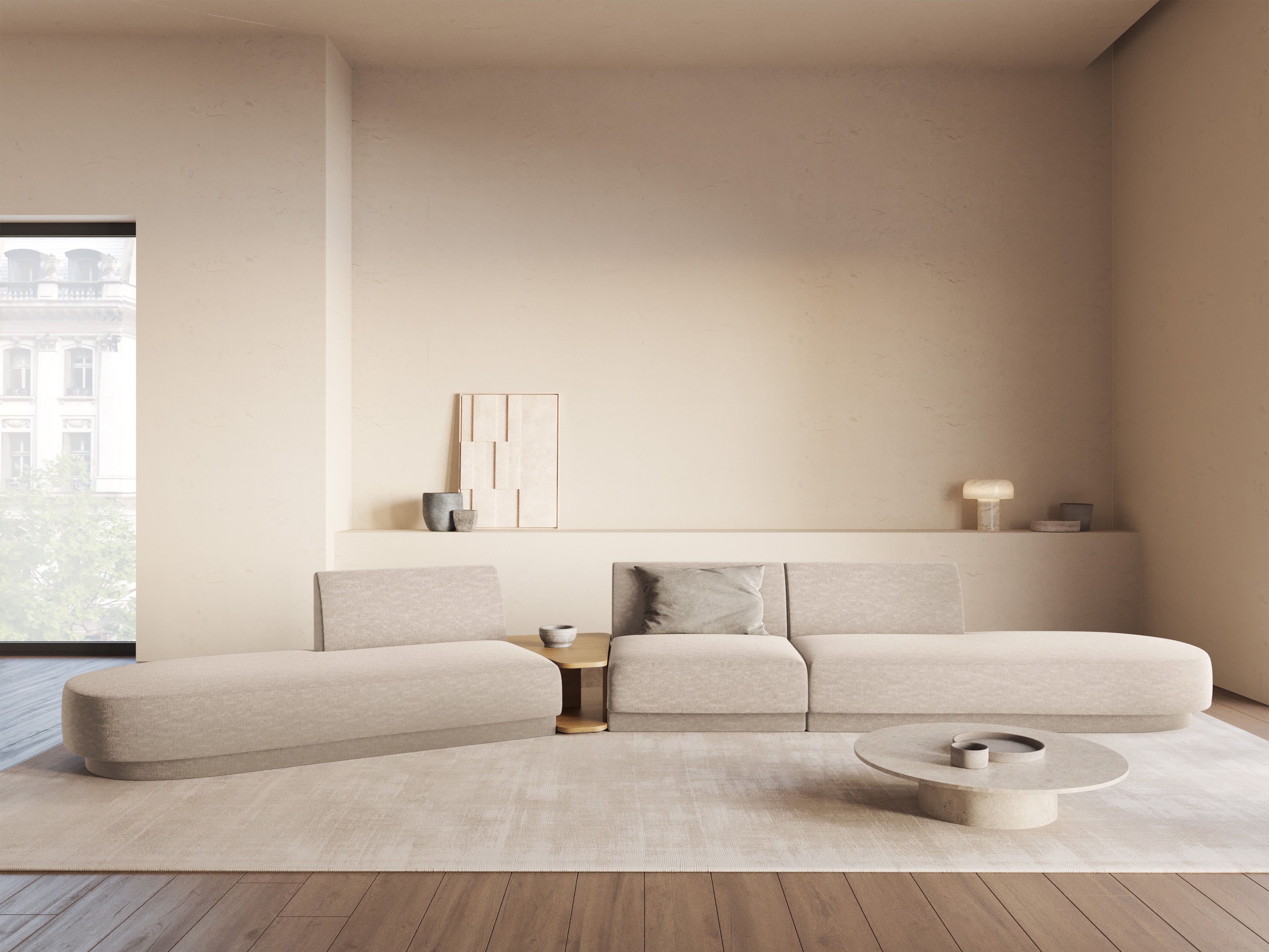 MILEY Beige Chenille Pouf