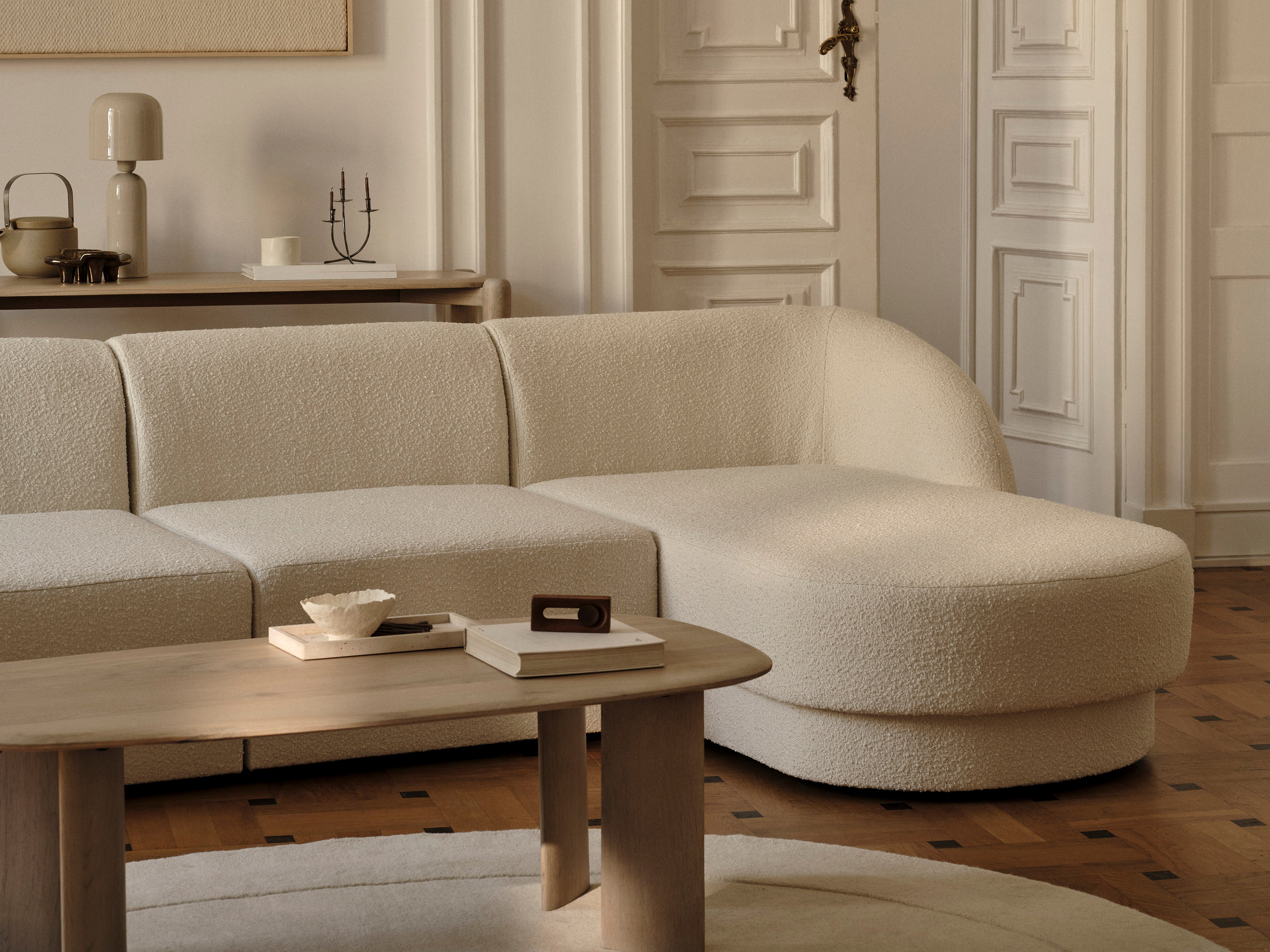 Right-facing panoramic corner sofa for 6 people MILEY light gray silky chenille