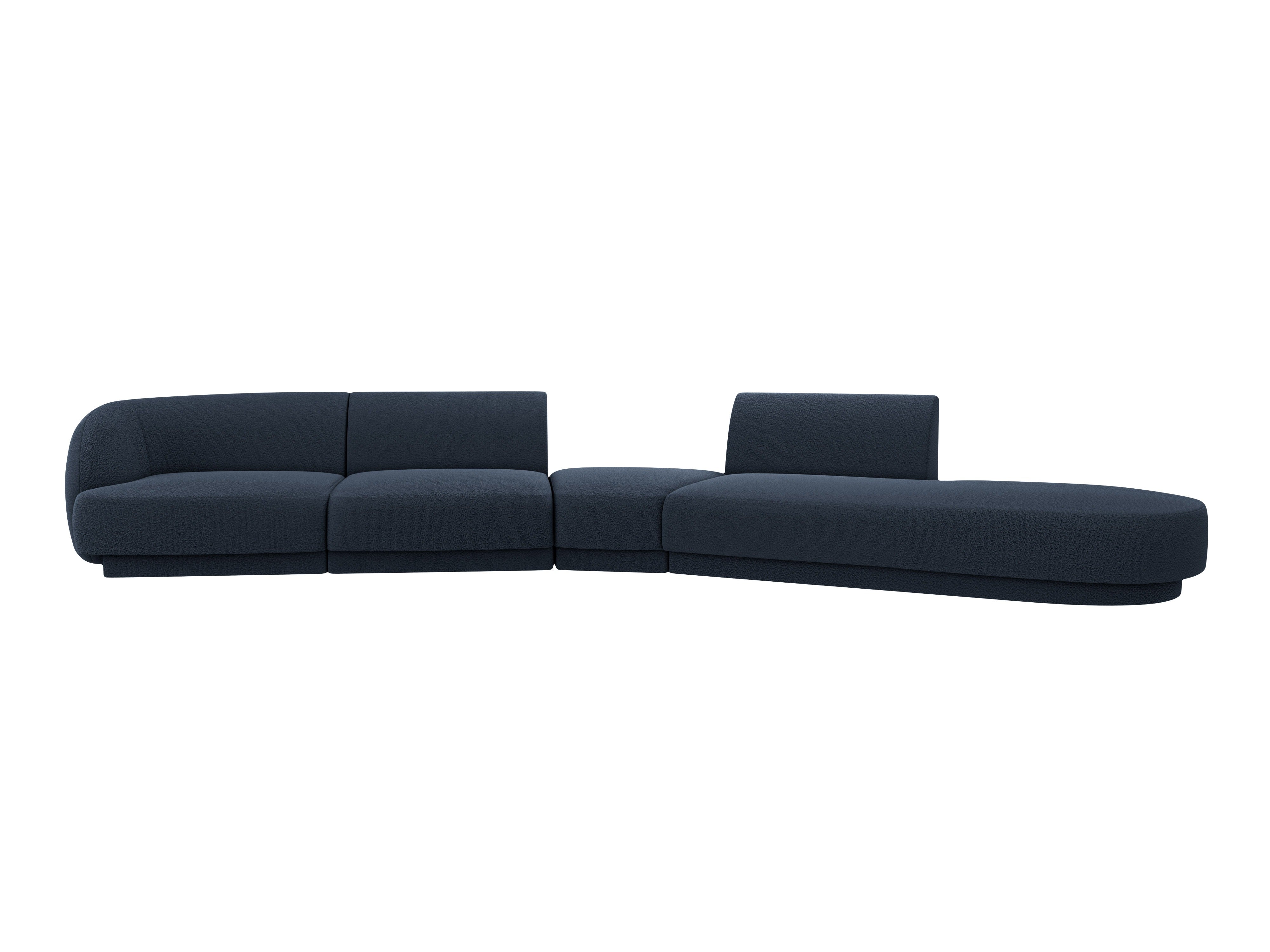 Right-facing modular corner sofa for 7 people MILEY dark blue boucle