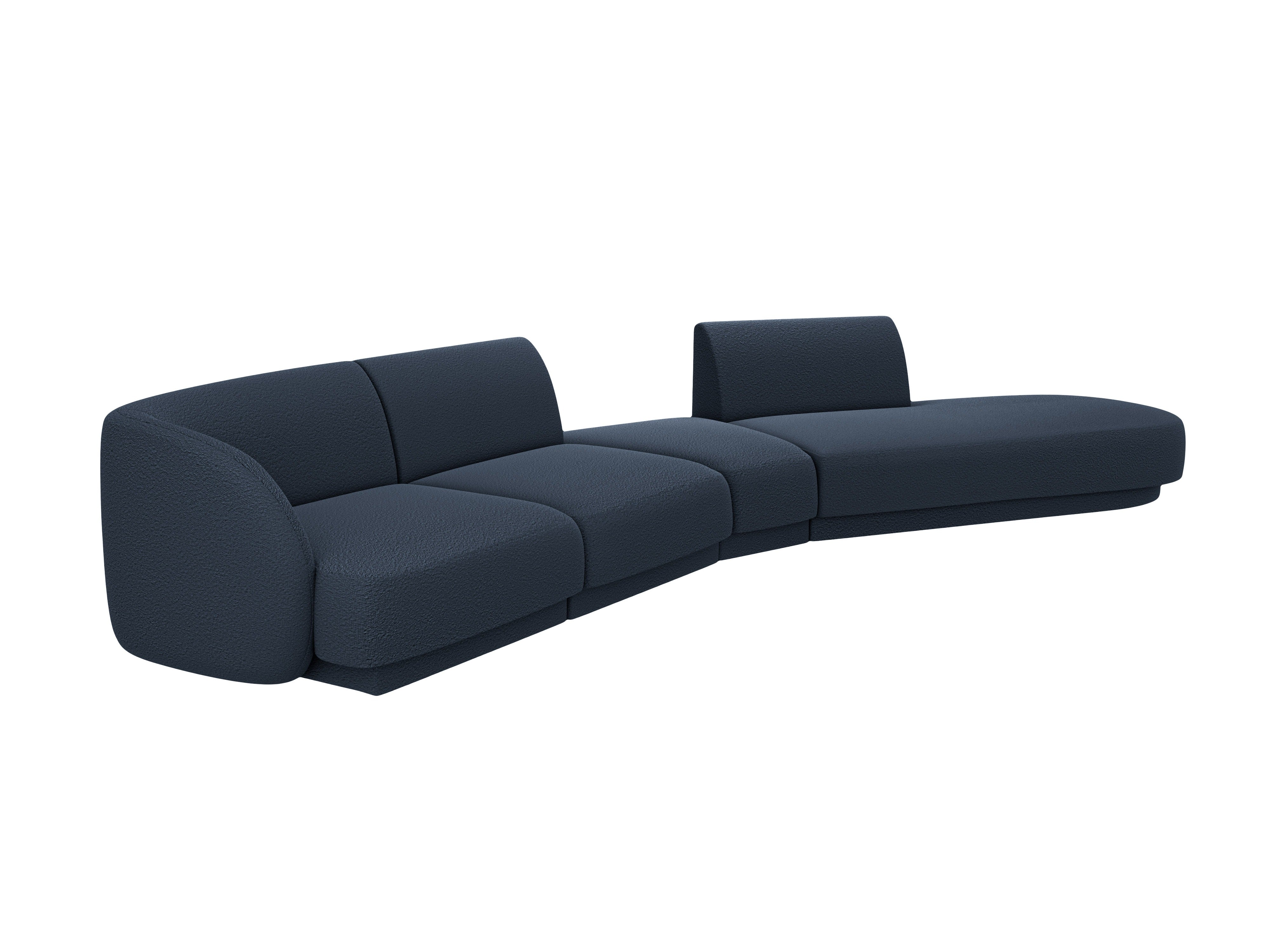 Right-facing modular corner sofa for 7 people MILEY dark blue boucle