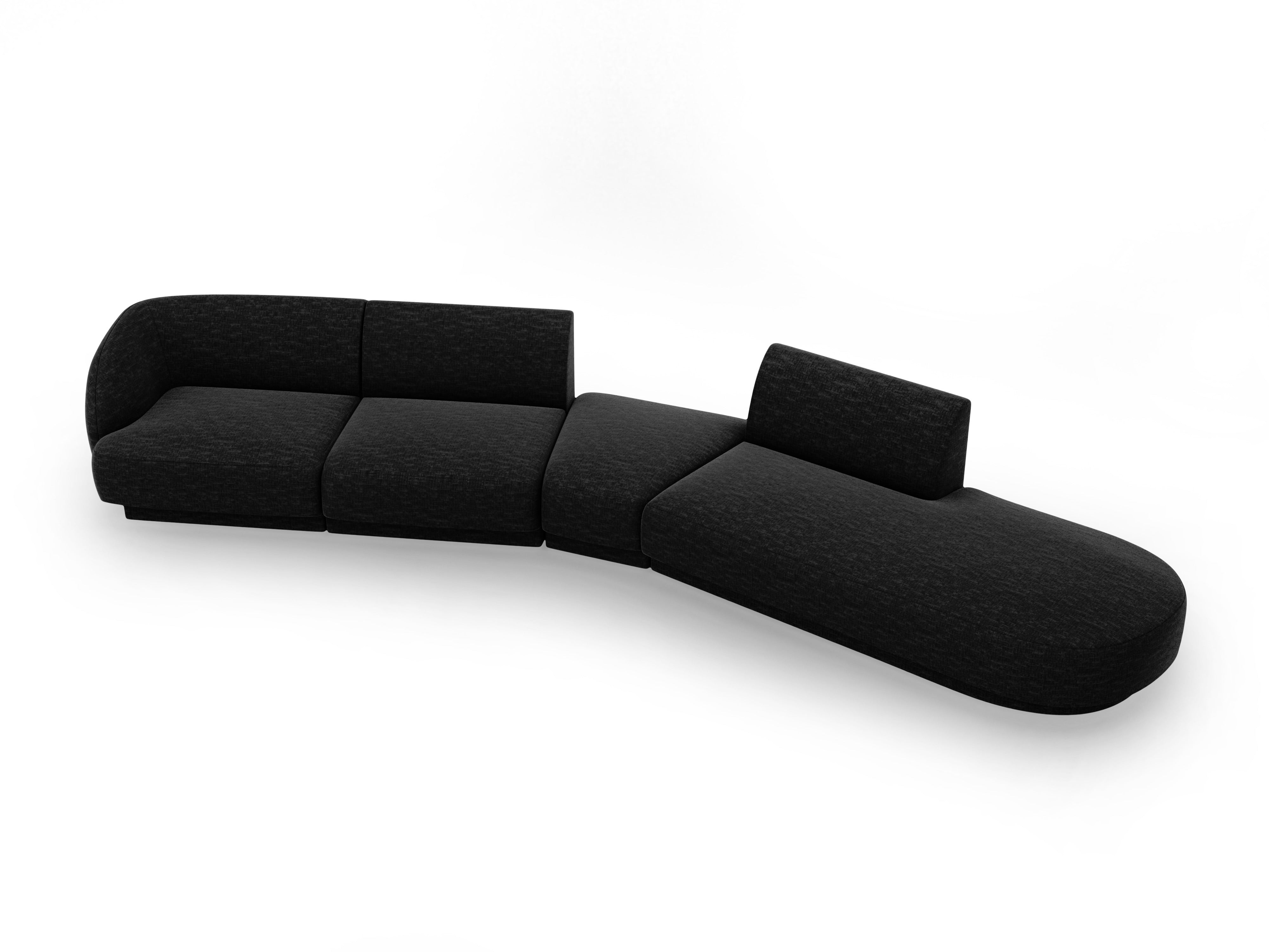Right-facing modular corner sofa for 7 people MILEY black chenille silky
