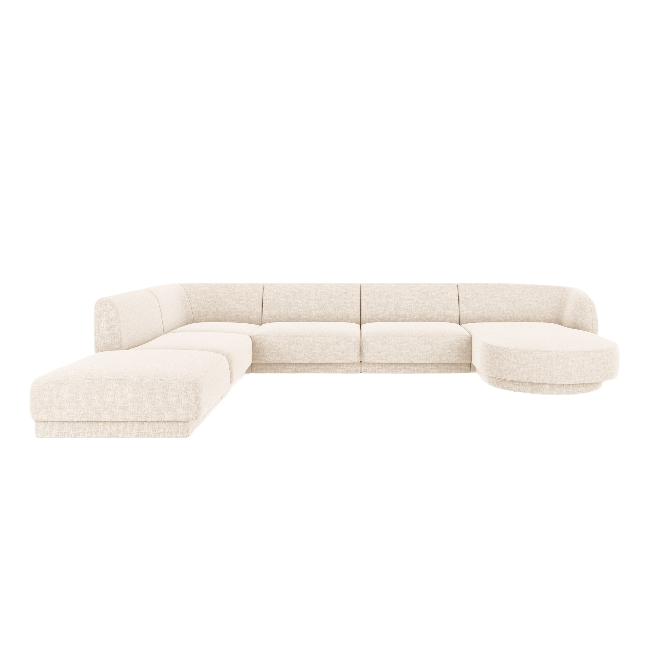 Left-sided panoramic corner sofa for 6 people MILEY light beige silky chenille