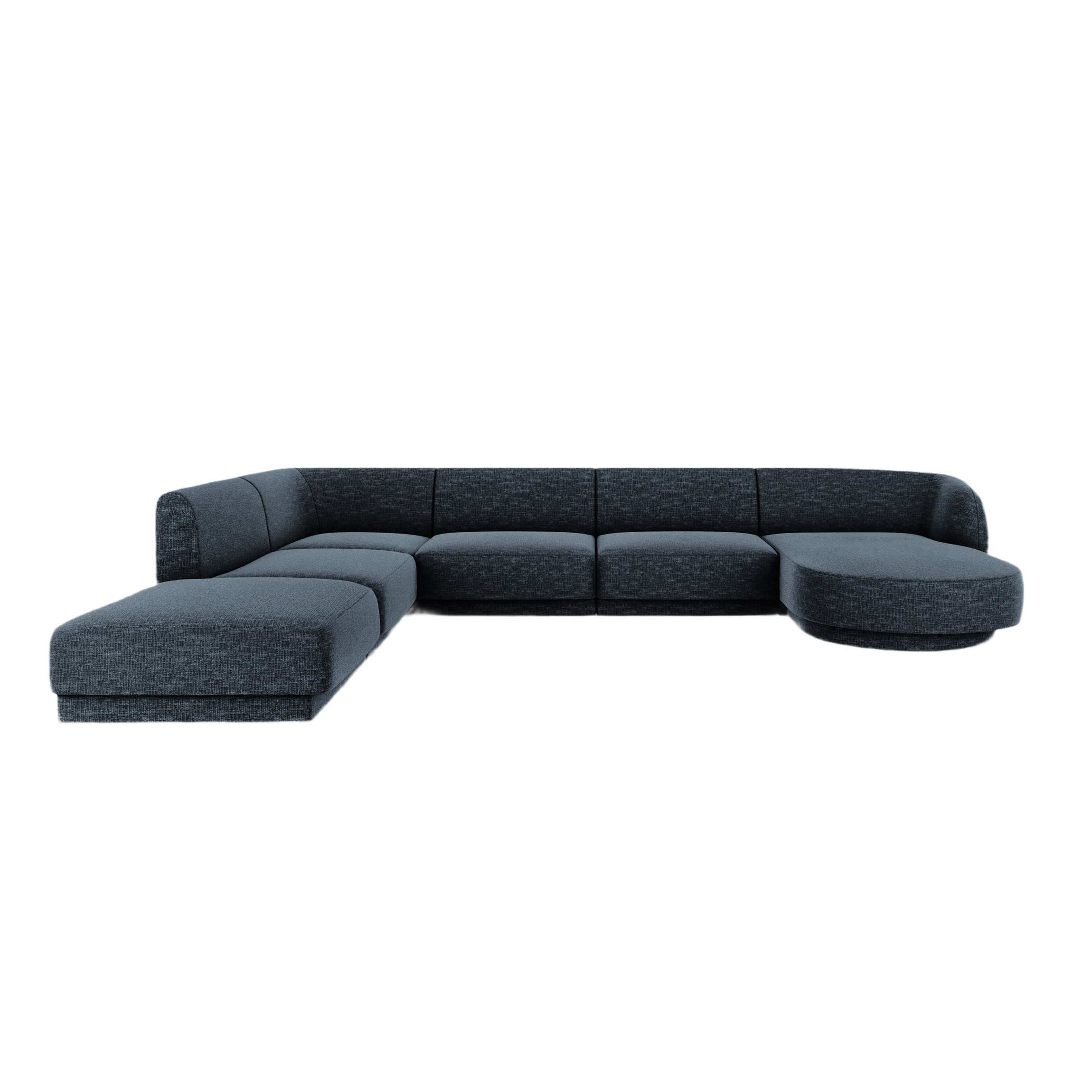 Left-sided panoramic corner sofa for 6 people MILEY in navy blue silky chenille