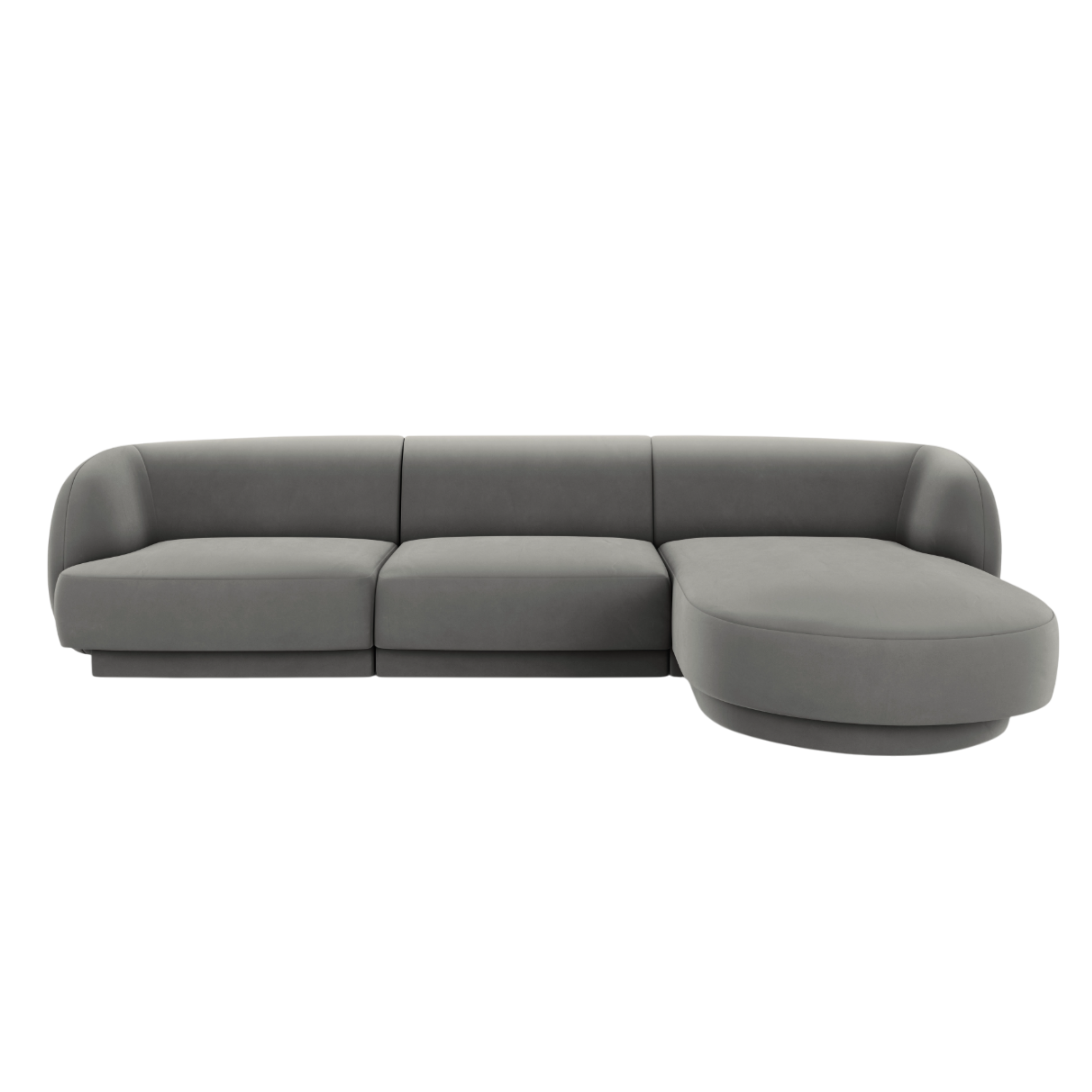 Velvet corner sofa for 4 people right-facing MILEY light gray