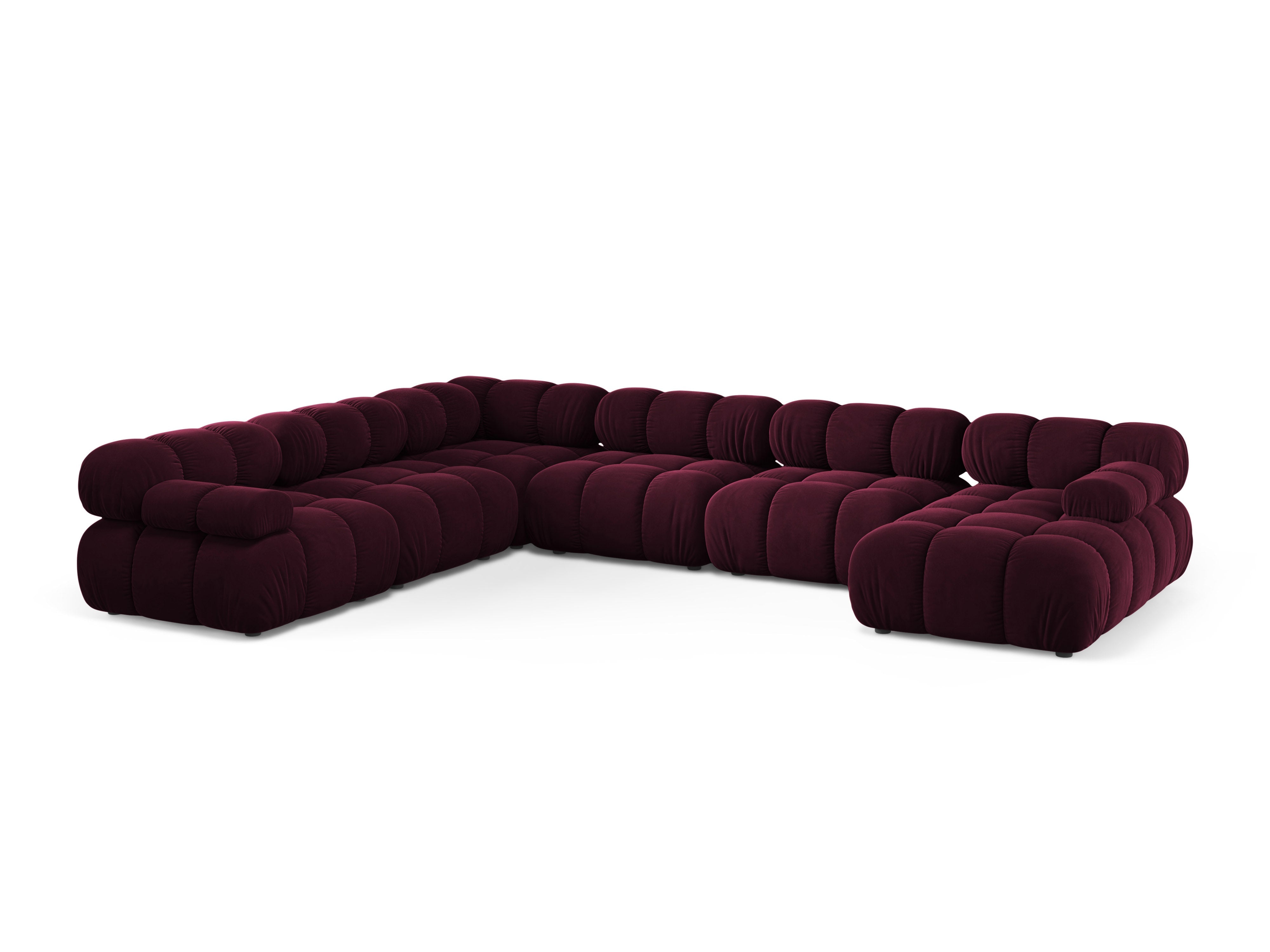 Panoramatický rohový gauč BELLIS v burgundskej farbe z jemného velúru.
