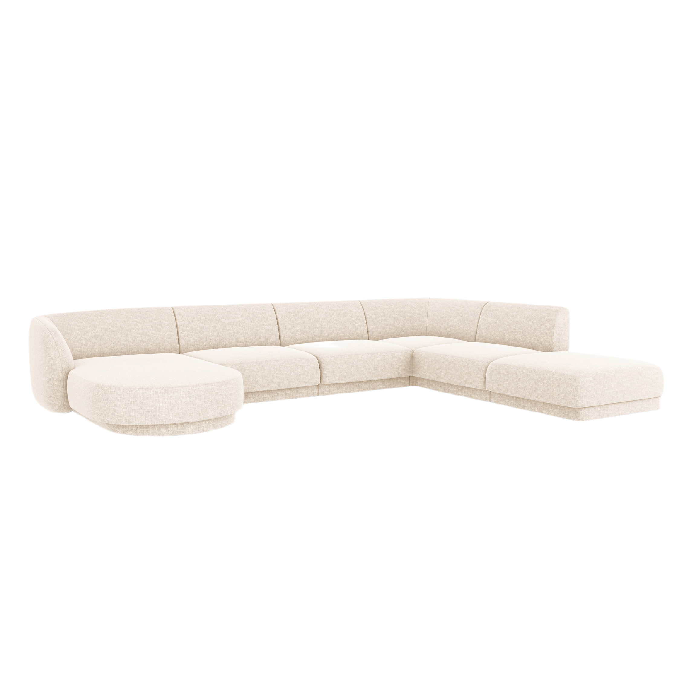 Right-facing panoramic corner sofa for 6 people MILEY light beige silky chenille