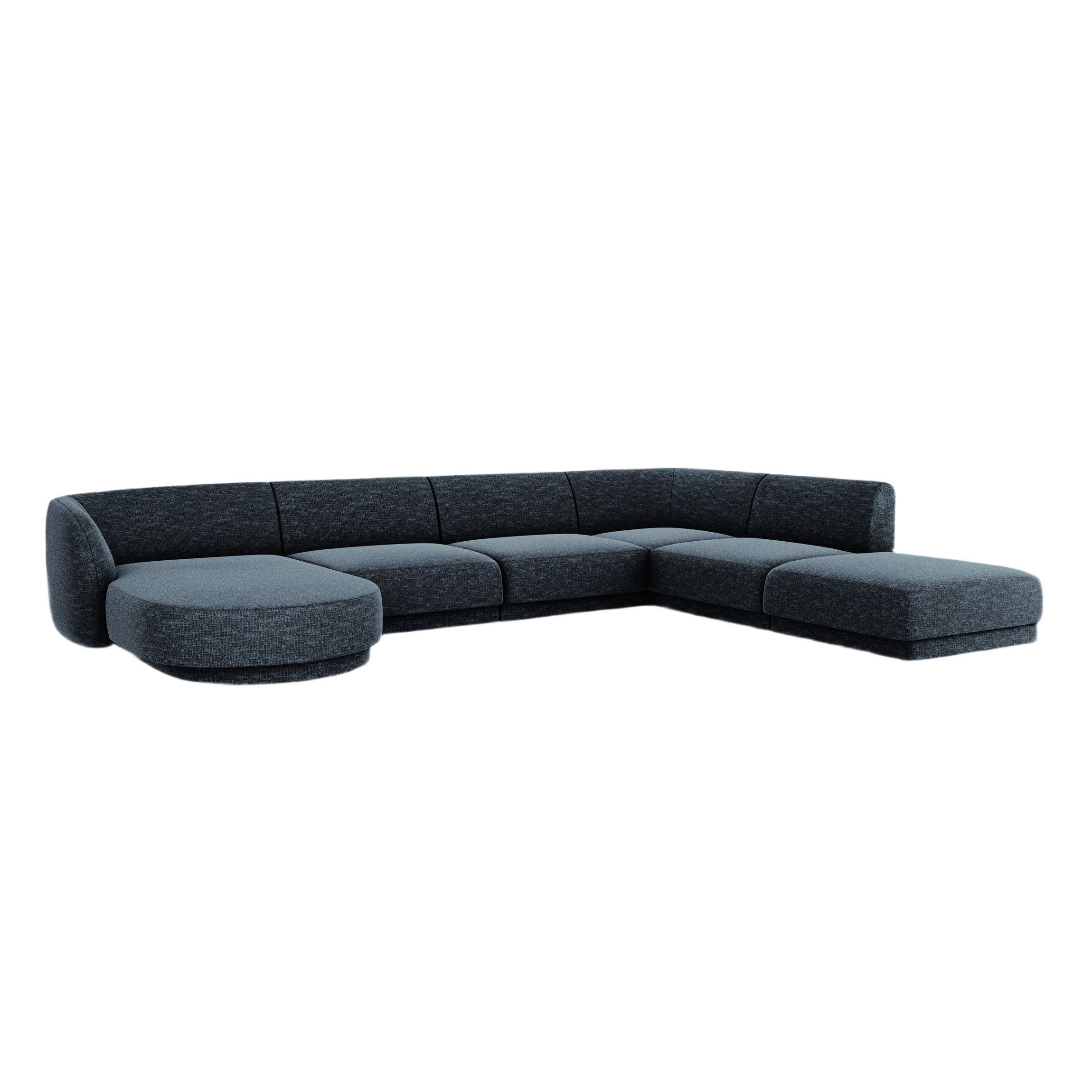 Right-facing panoramic corner sofa for 6 people MILEY in navy blue silky chenille