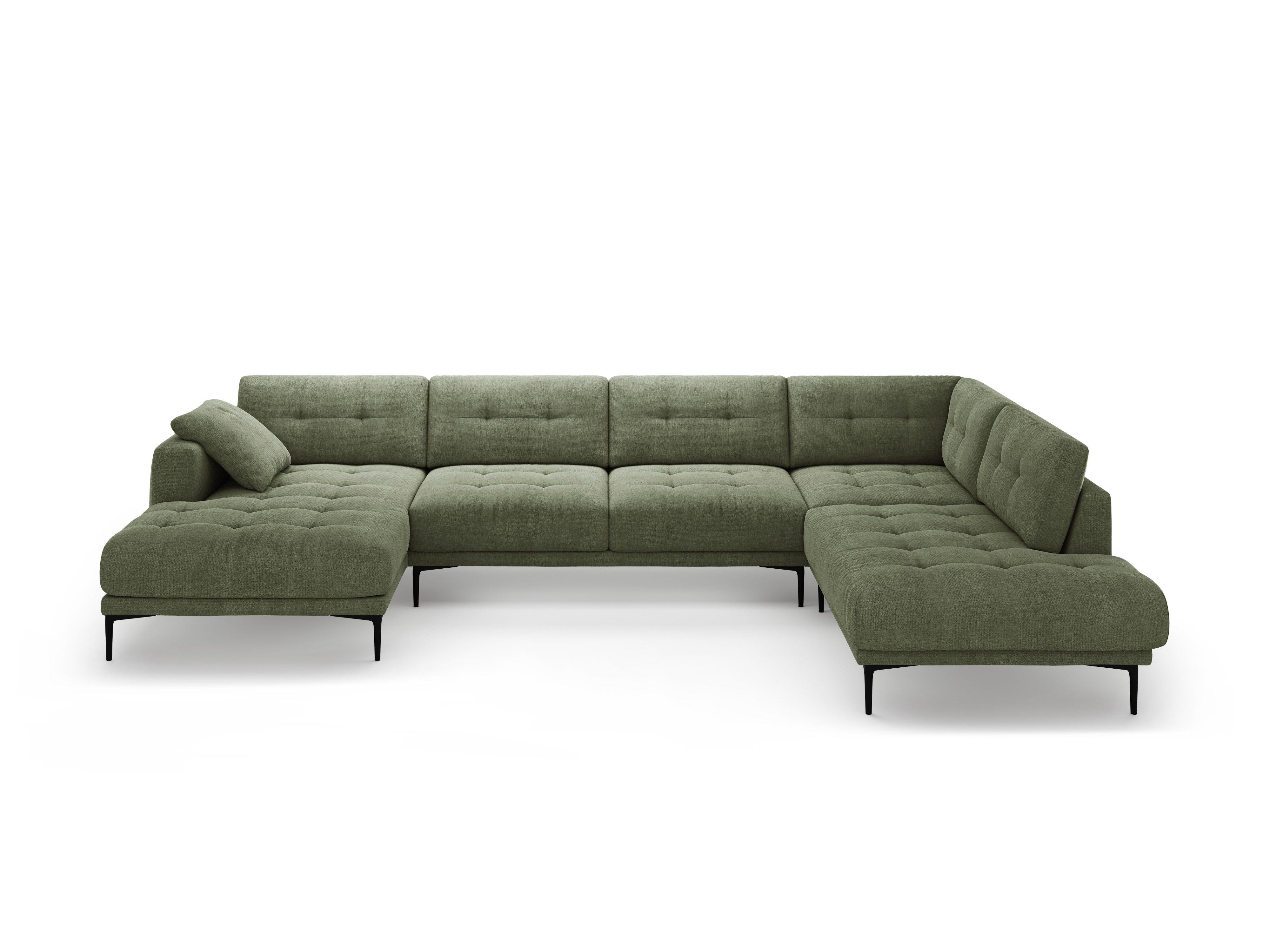 Right-facing panoramic corner sofa BEMY olive chenille