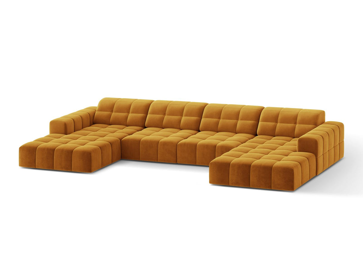 Sofa aksamitna panoramiczna 6-osobowa JENNIFER żółty Venus – ujęcie boczne