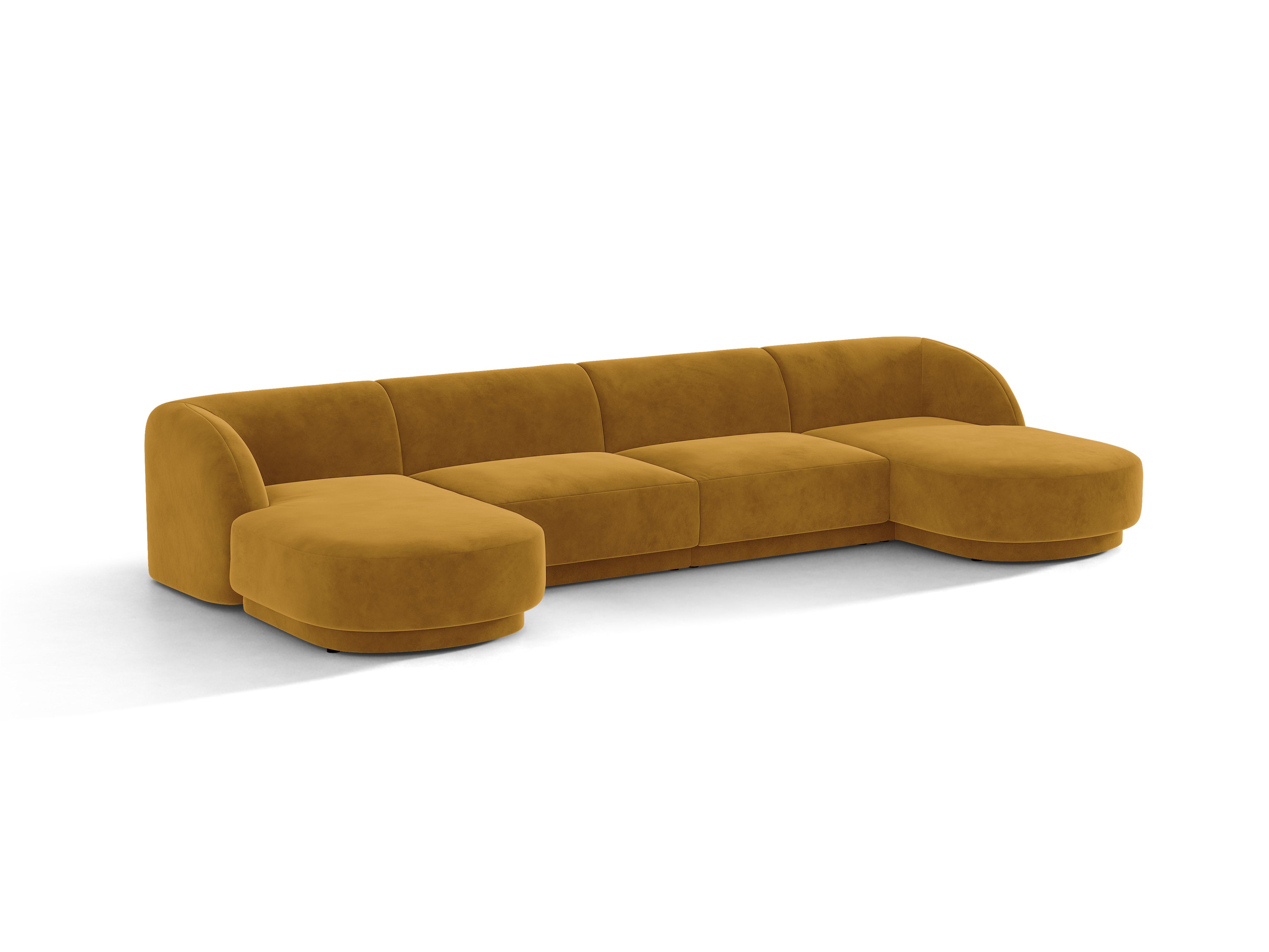 Narożnik aksamitny panoramiczny 5-osobowy MILEY żółty – sofa narożna