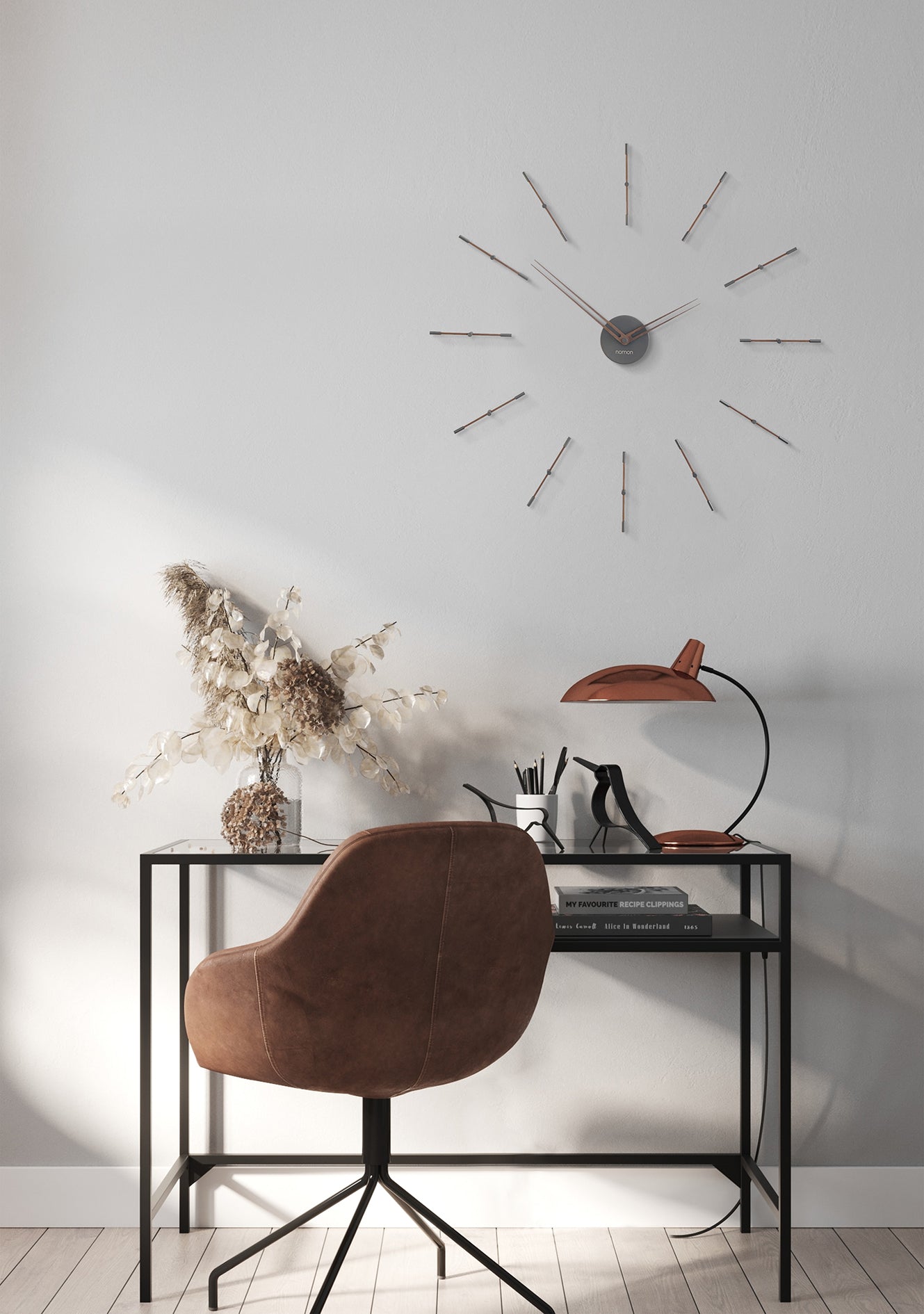 Nástenné hodiny MERLIN MINI orechové drevo s grafitovým povrchom