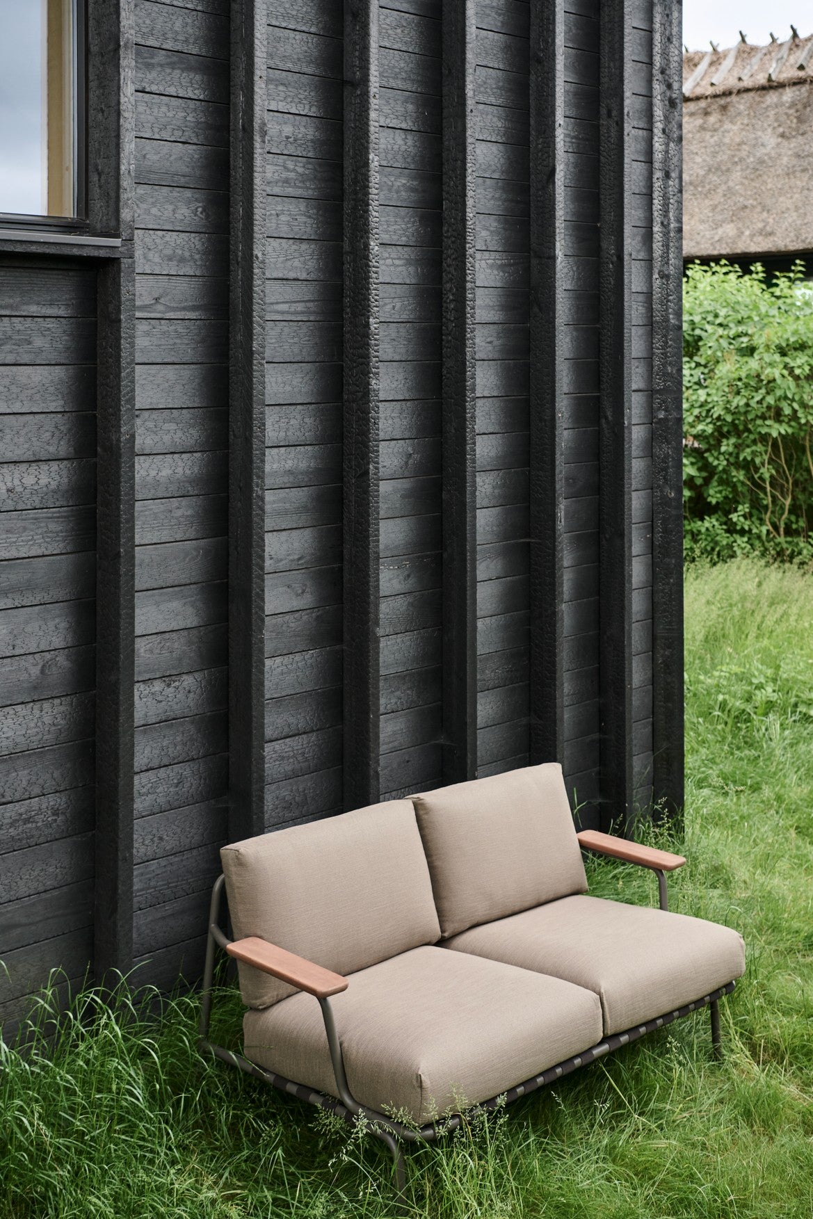 2-Seater Outdoor Sofa with Armrests SETTLE Gray with Green Base