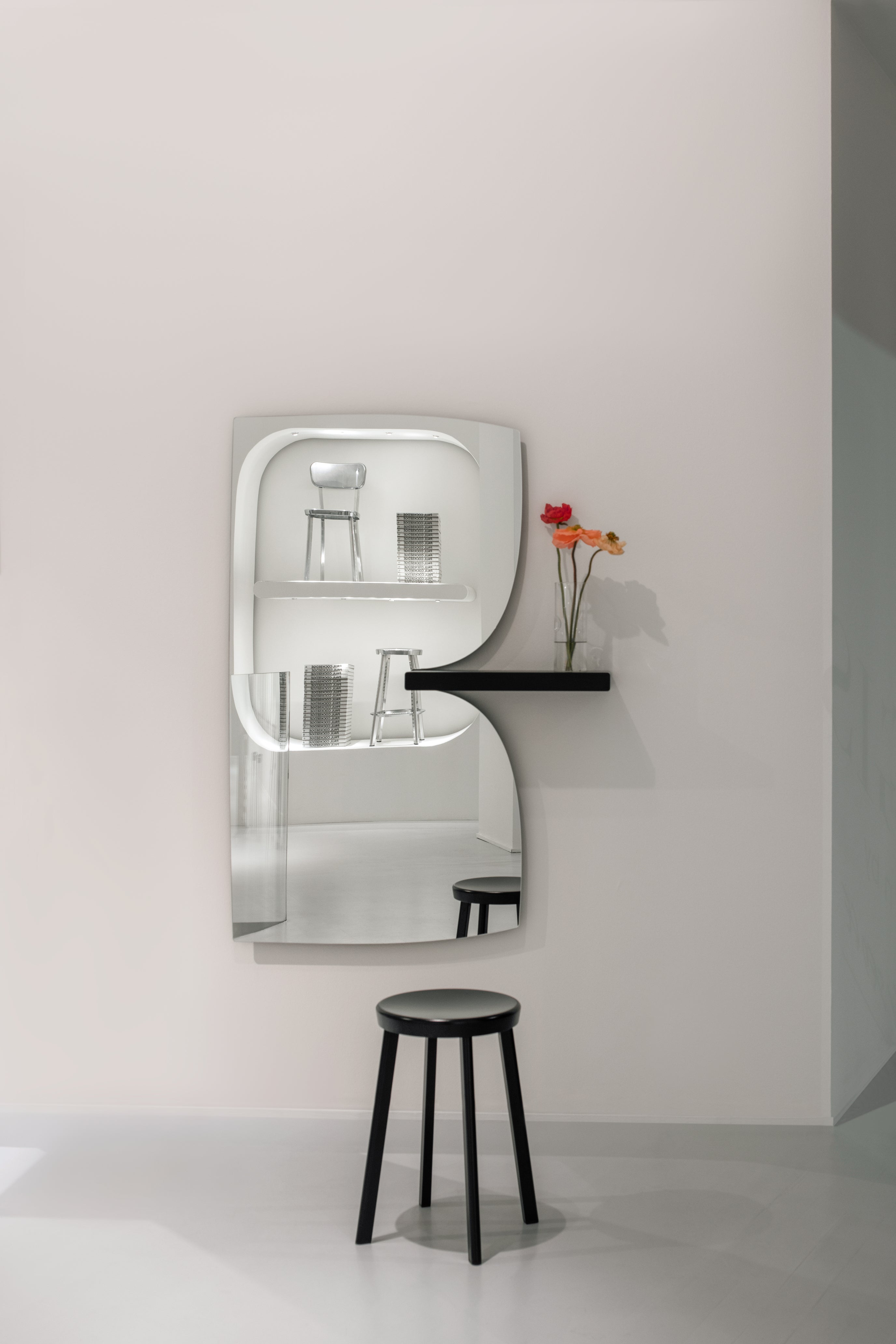 Wall mirror with shelf MORPHED ash wood