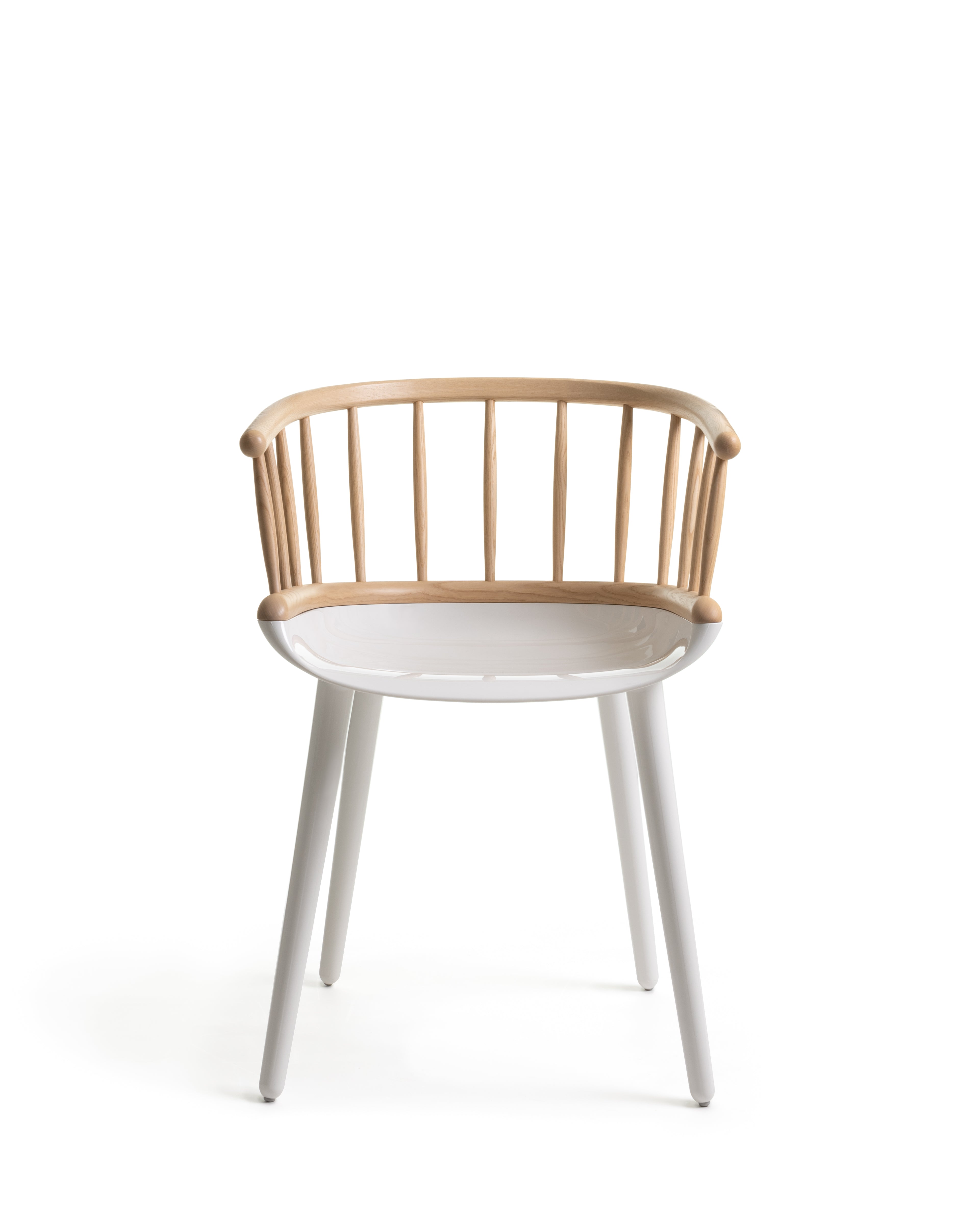 CYBORG STICK chair with a white base and ash wood.