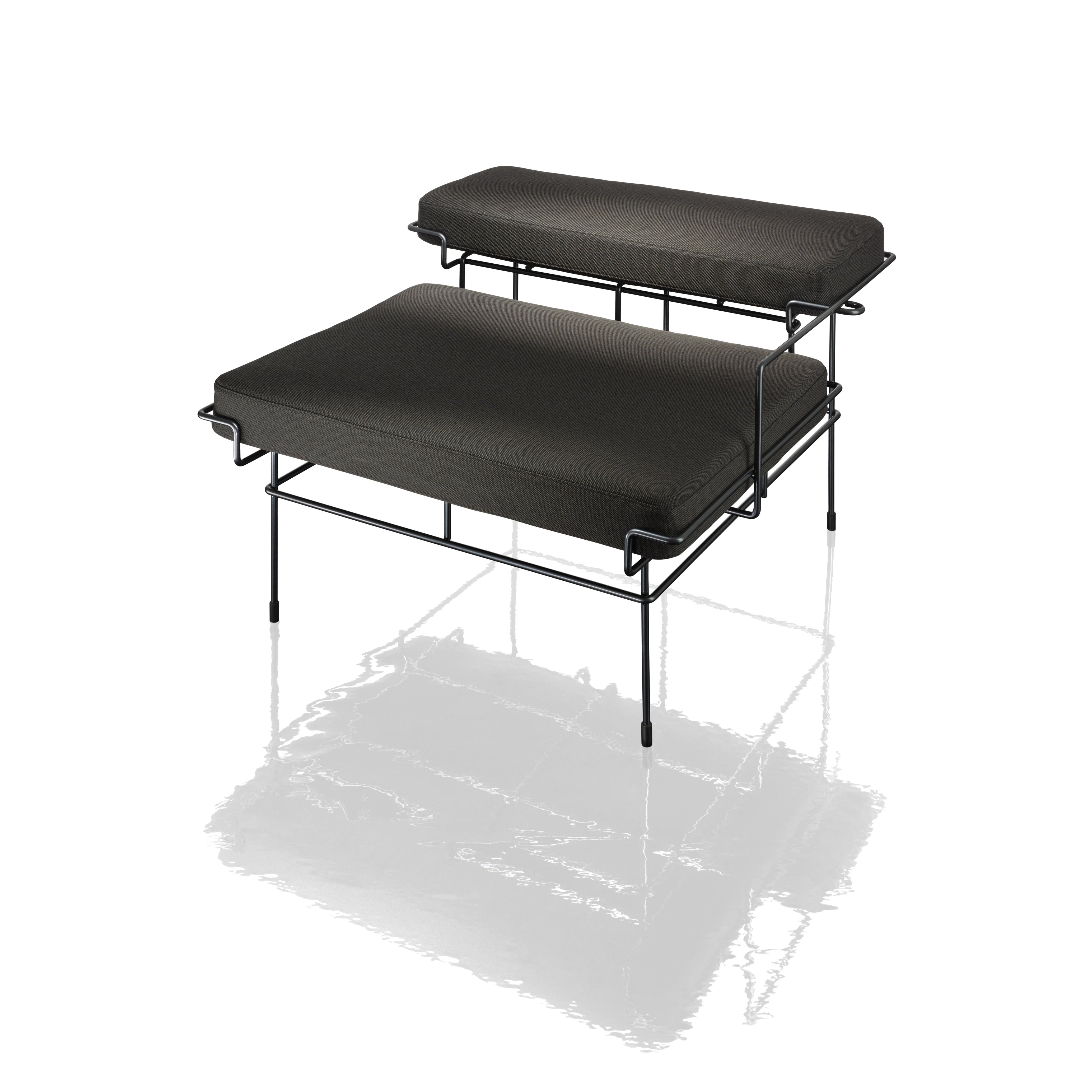 TRAFFIC upholstered pouf with a white steel base