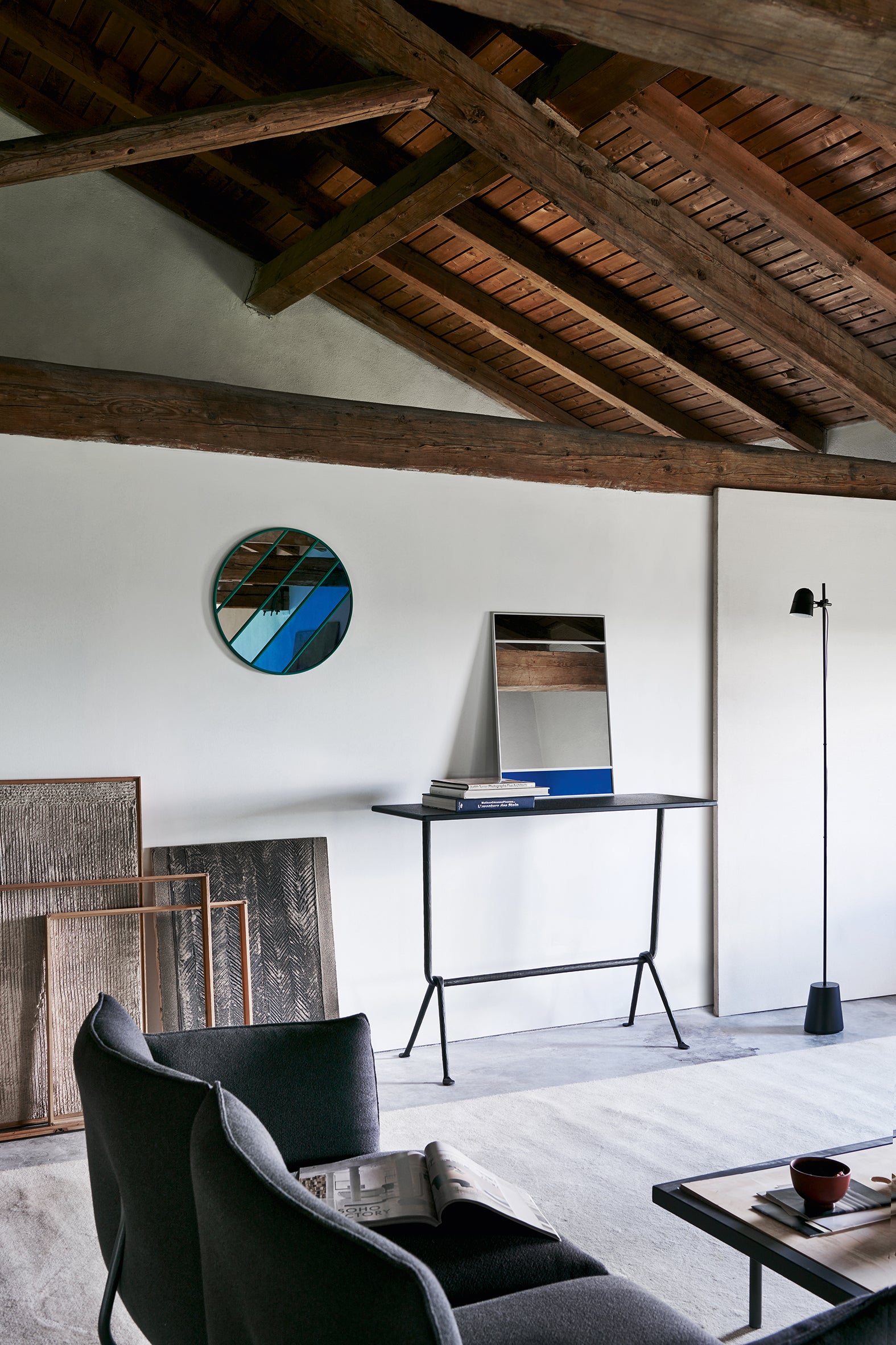 Rectangular mirror VITRAIL green frame