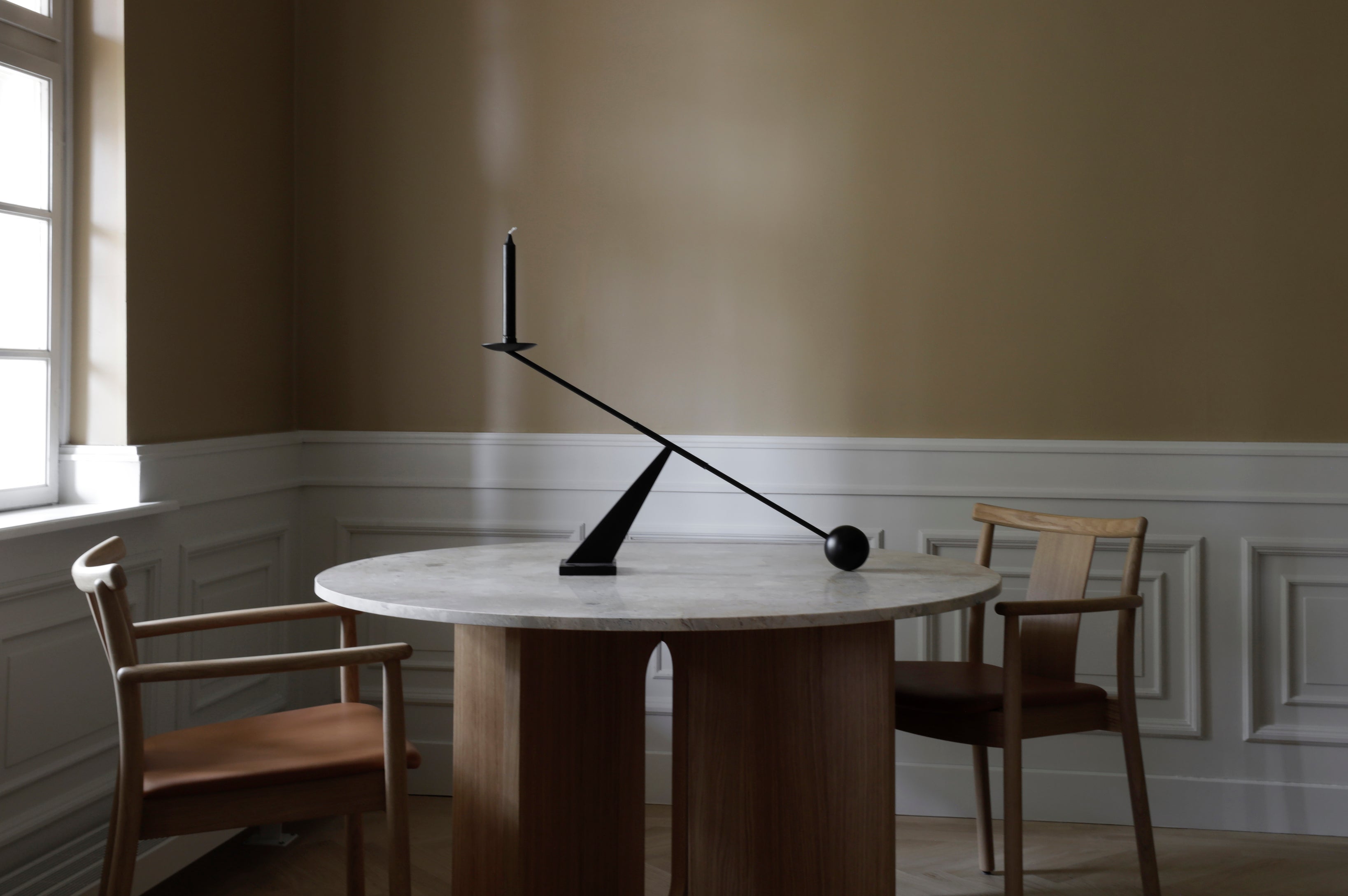 MERKUR chair black oak wood with brown seat