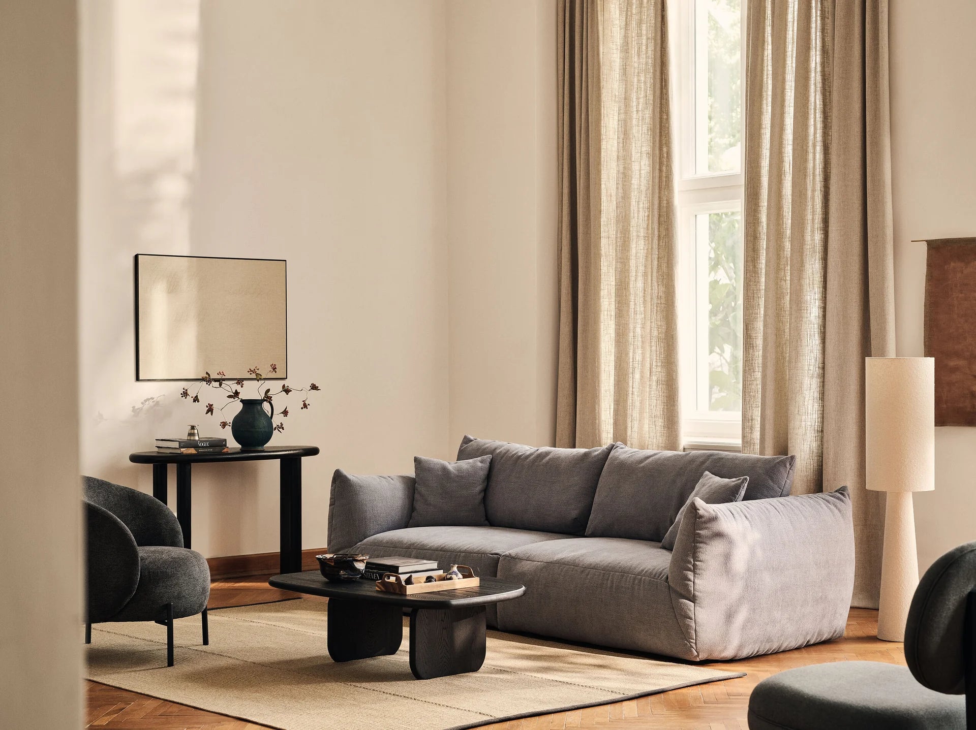 CHRIS modular sofa - wide central element in light gray chenille