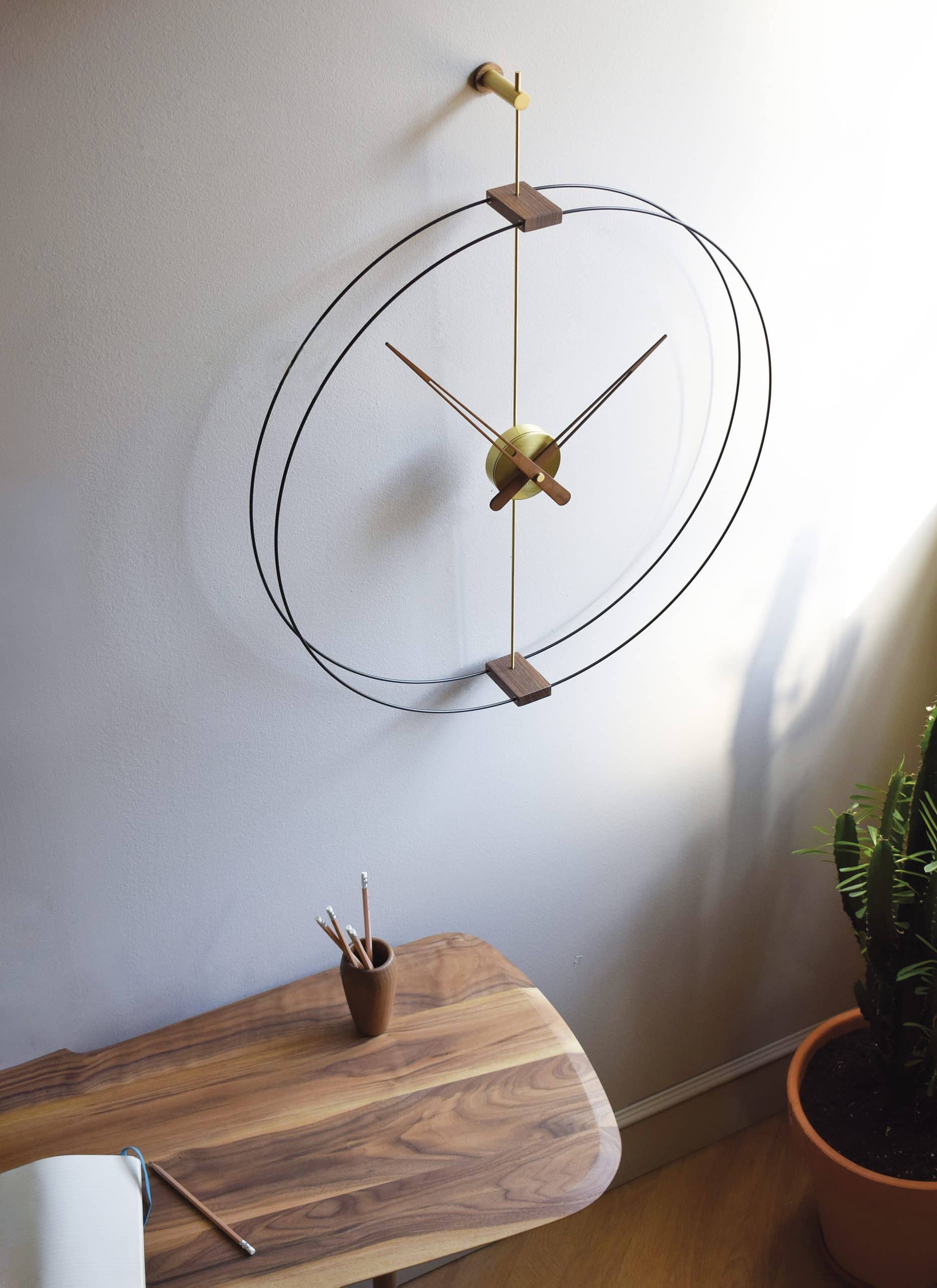 BARCELONA MINI wall clock walnut wood with black and gold