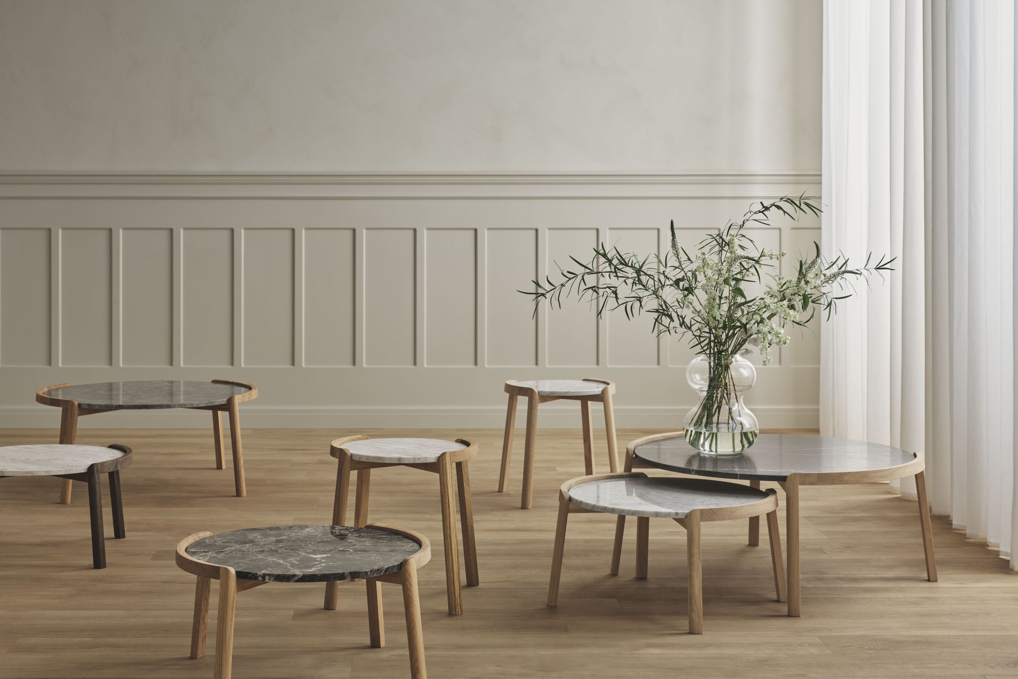 Kávový stolík MIX mramor s tmavým dubovým drevom