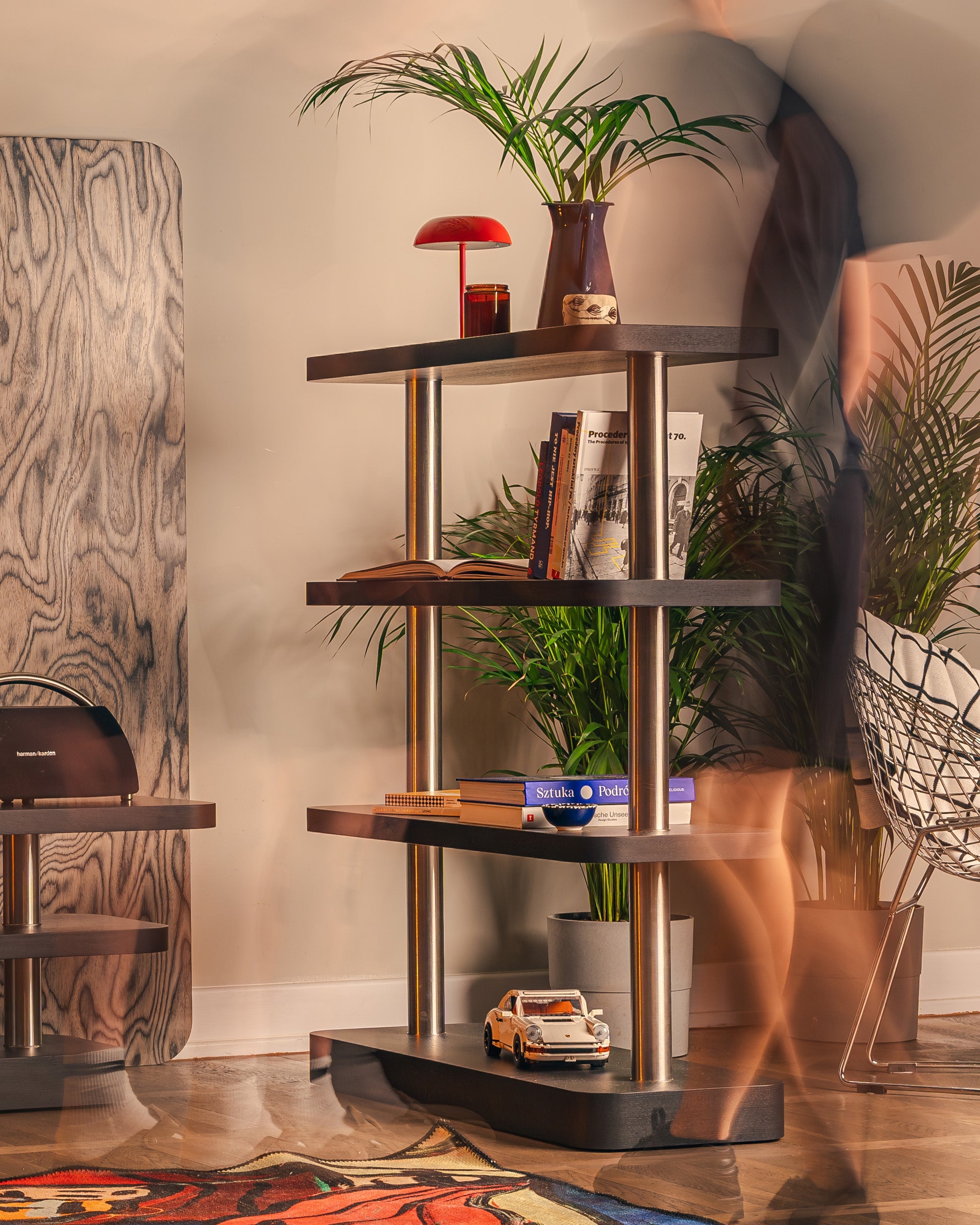 MOD black raven veneer shelf with steel elements