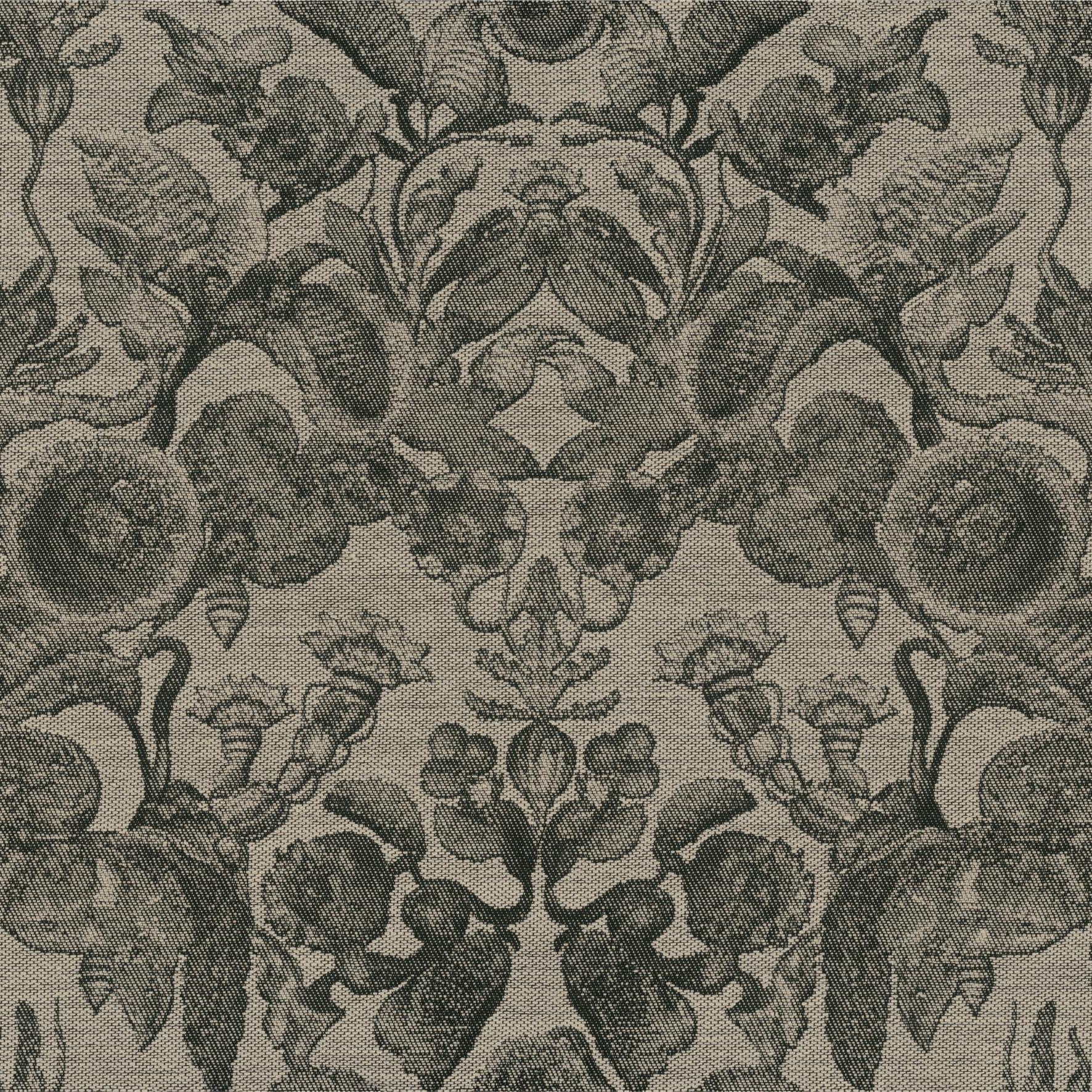 Jacquard textile wallpaper with a floral motif COCCINELLA BELLA JACQUARD black with ivory
