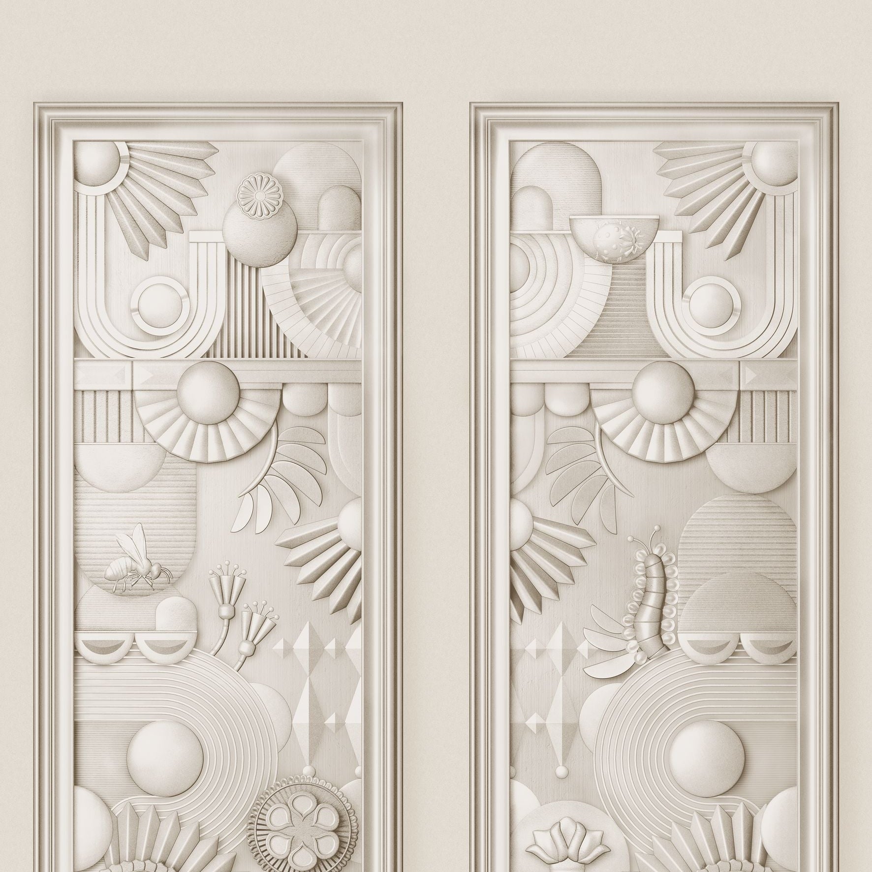 Textilná nástenná dekorácia v štýle art deco GREENHOUSE GATHERING svetlá béžová