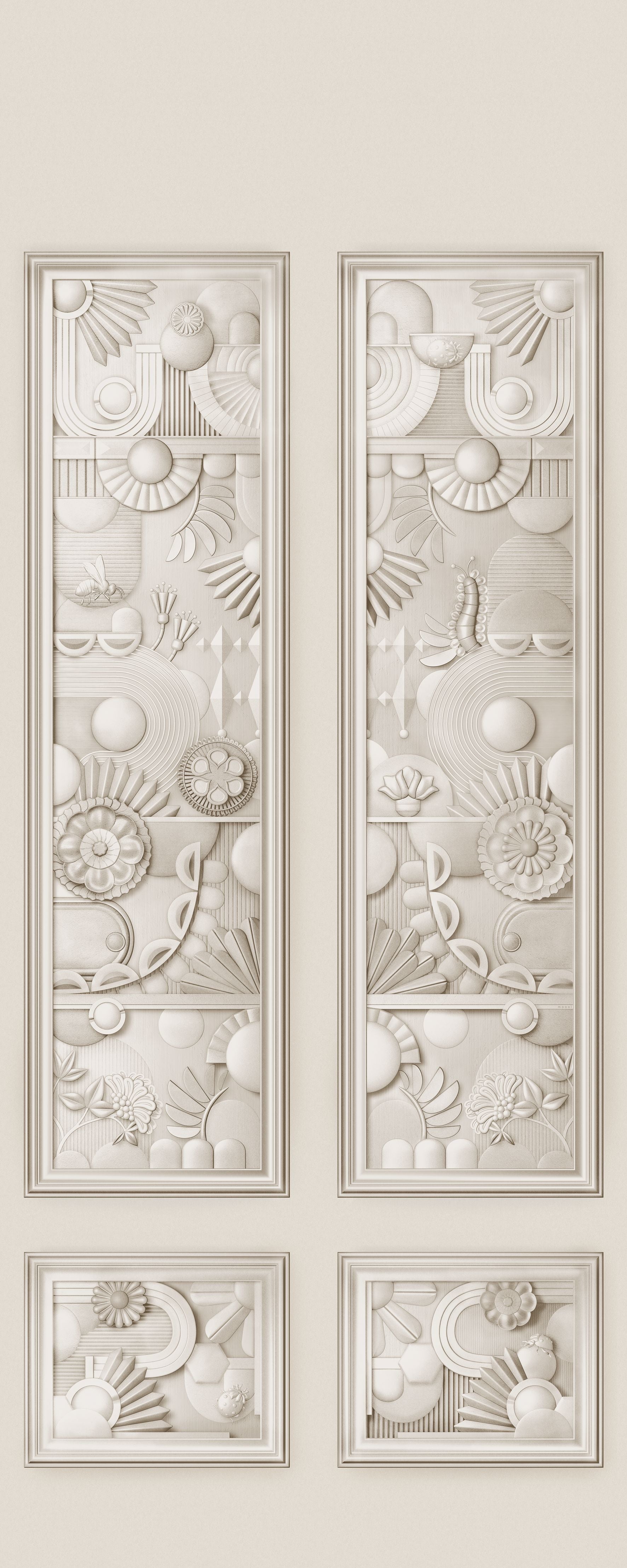 Textilná nástenná dekorácia v štýle art deco GREENHOUSE GATHERING svetlá béžová