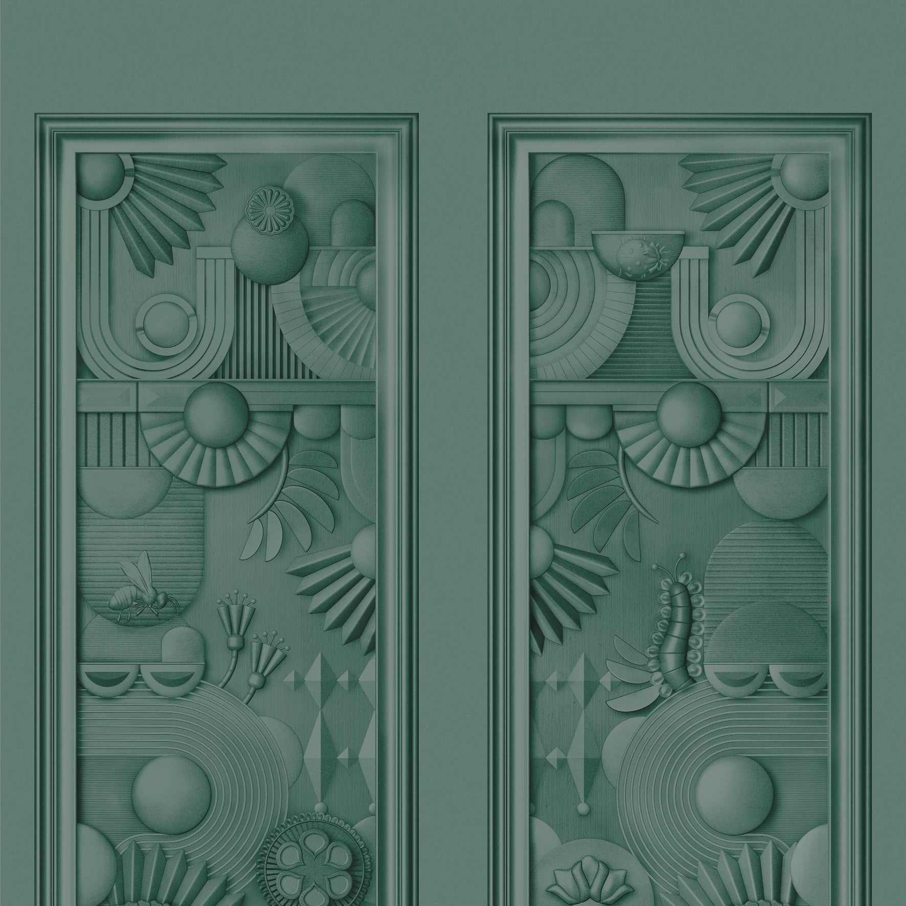 Textilná nástenná dekorácia v štýle art deco ZELENÝ DOM ZHROMAŽĎOVANIE tmavozelená