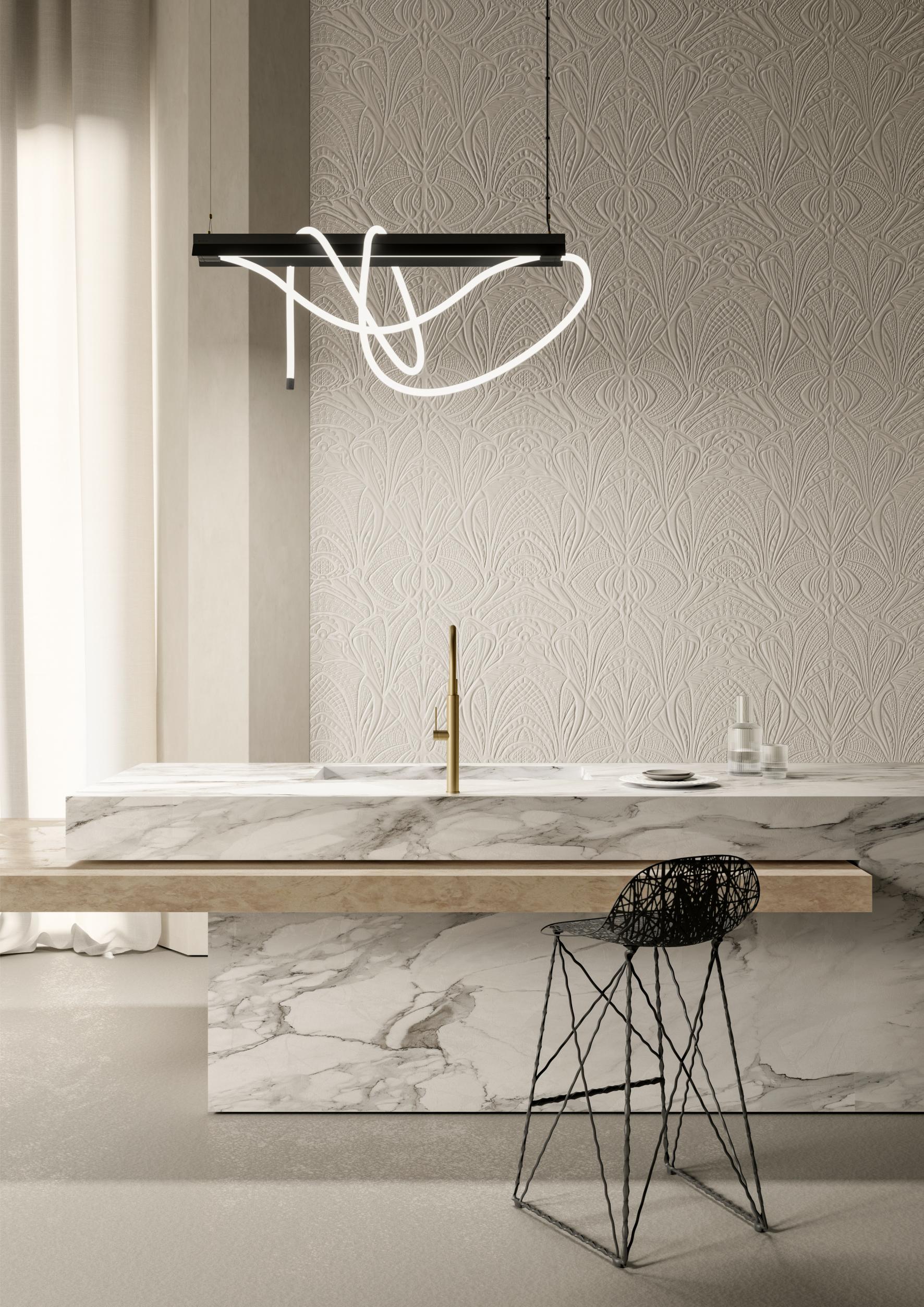 3D Boucle Textile Wallpaper LACY LONGLEGS Beige-Gold