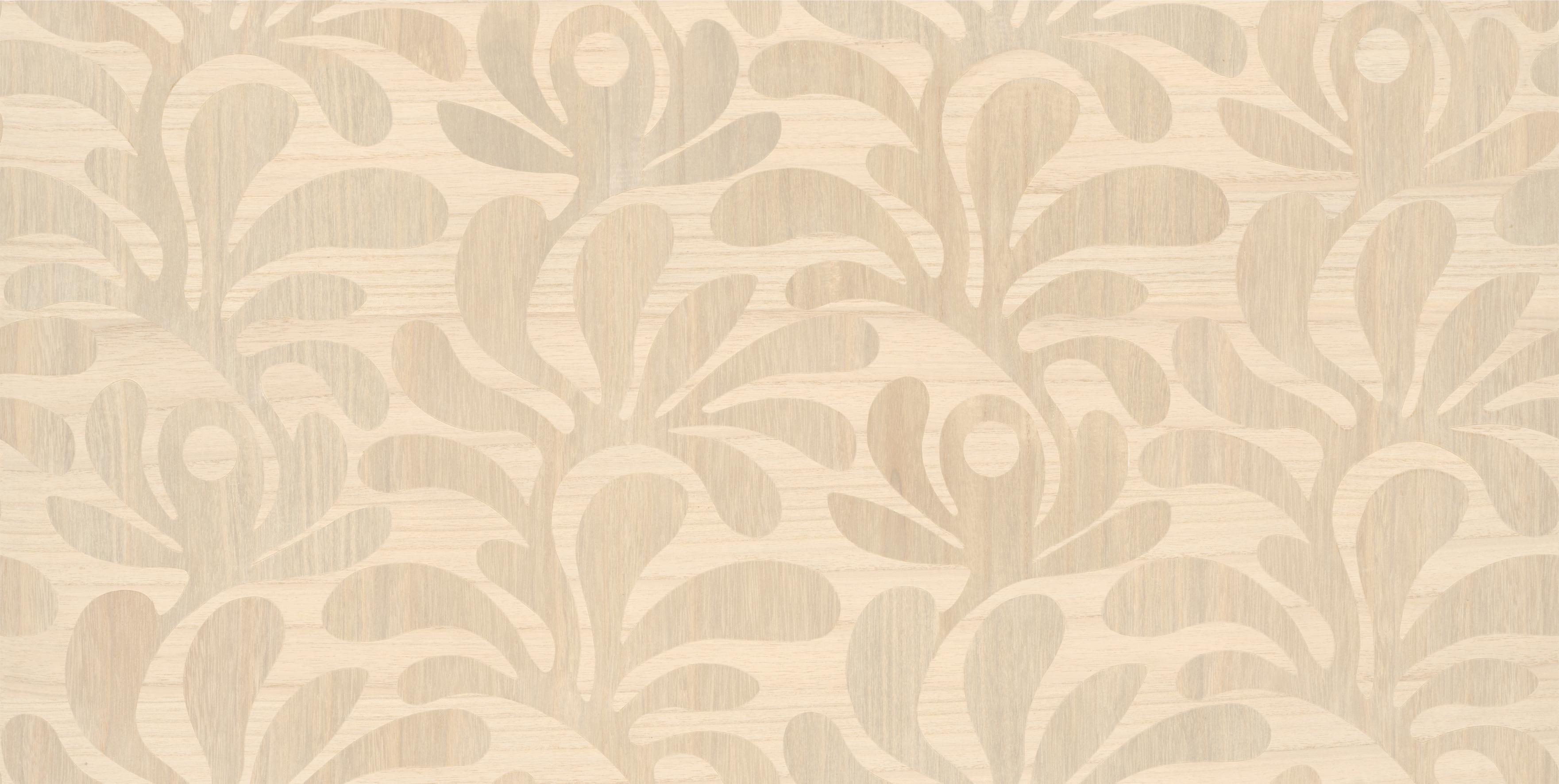 Woodblock Beetle Fern Beige Wallpaper with Plant Leaf Motif