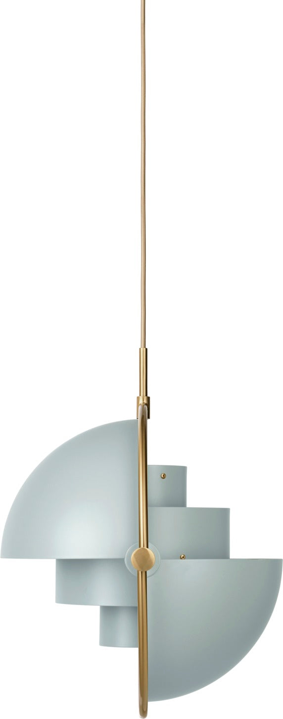 Závesná lampa MULTI-LITE šedobluá s mosadzným detailom