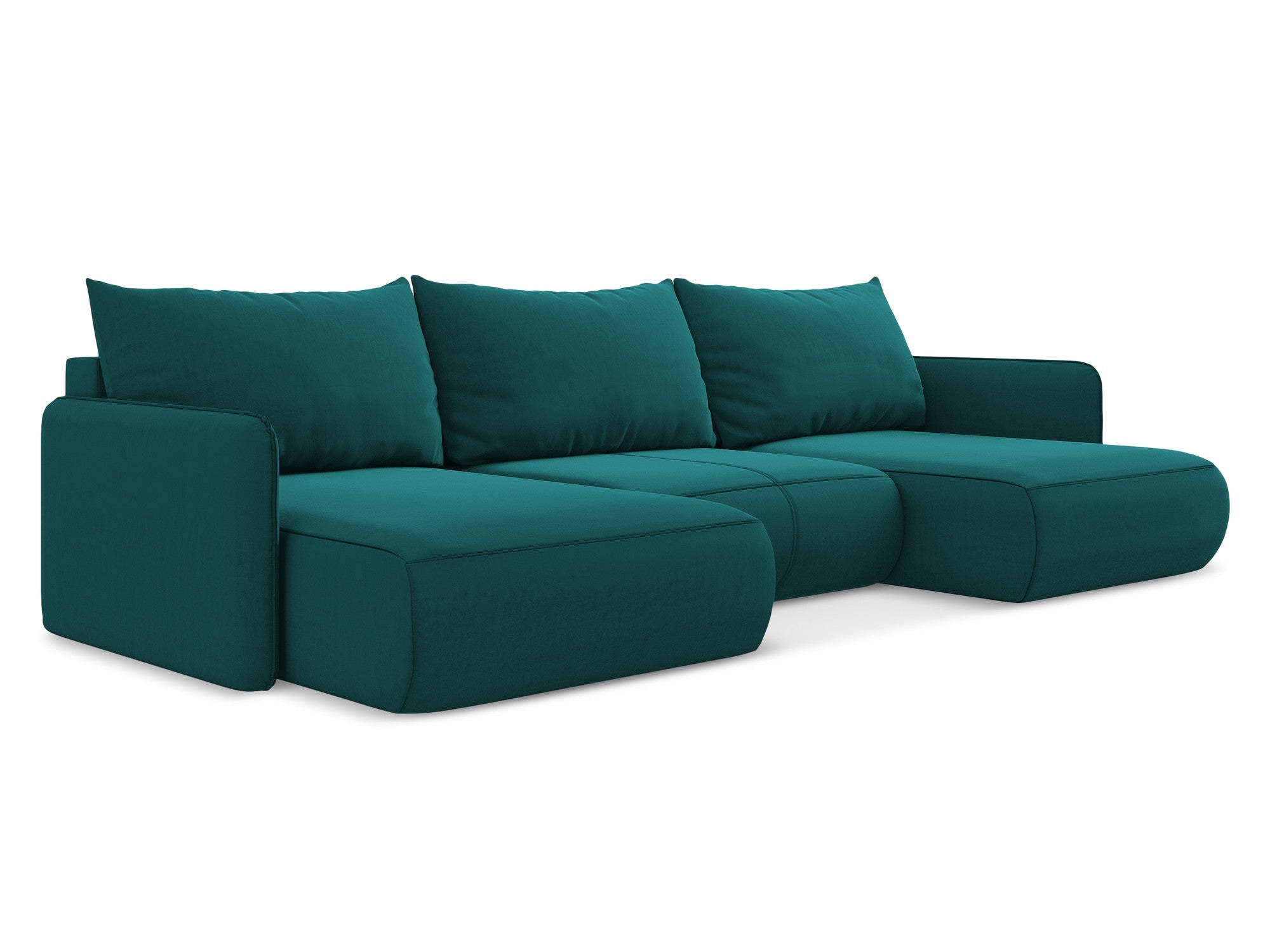 Velvet panoramic corner sofa with sleeping function NANEA sea green