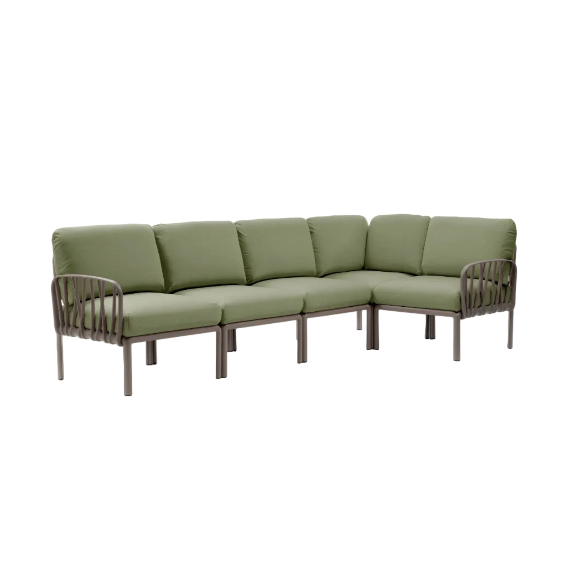 Modulárny vonkajší rohový gauč KOMODO 5 tmavozelený Sunbrella® s taupe základom