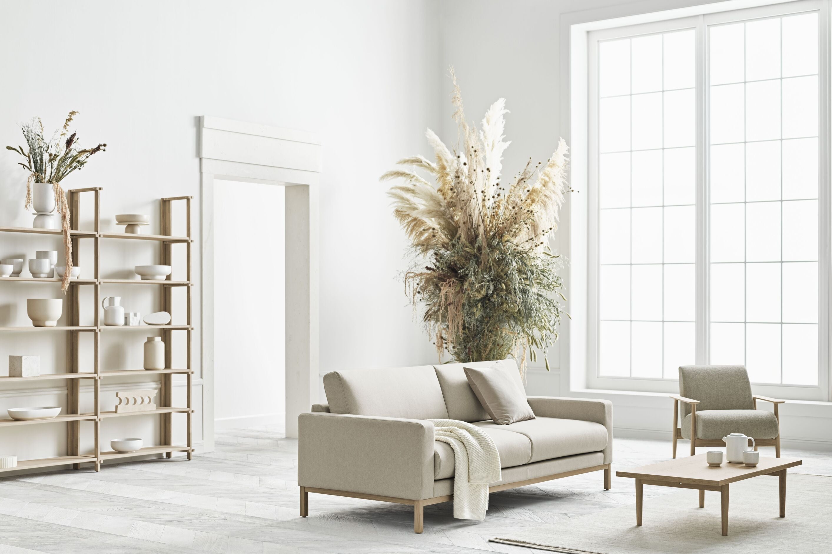 Regál so zásuvkami FRIEDMAN bielené dubové drevo