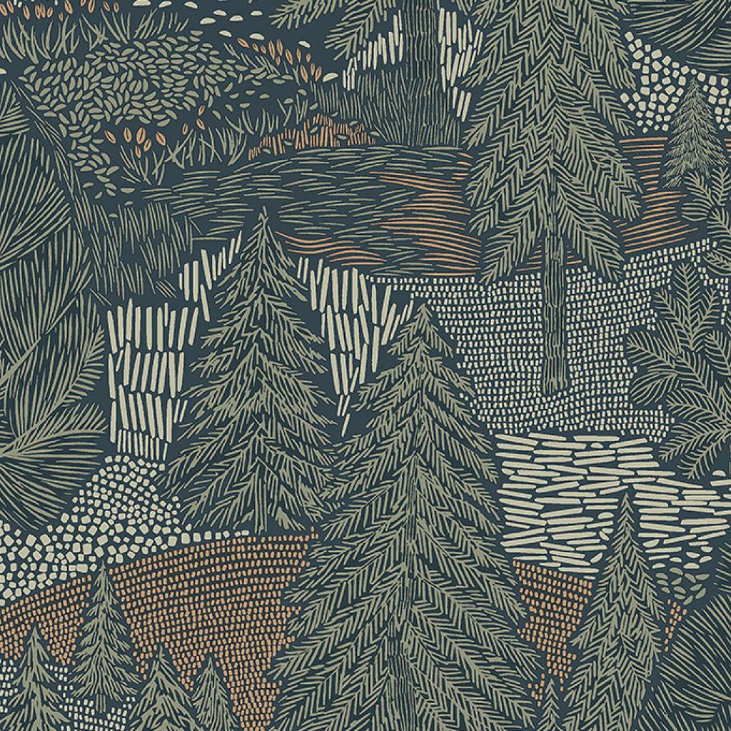 Northern Forest Green and Brown Botanical Tree Wallpaper