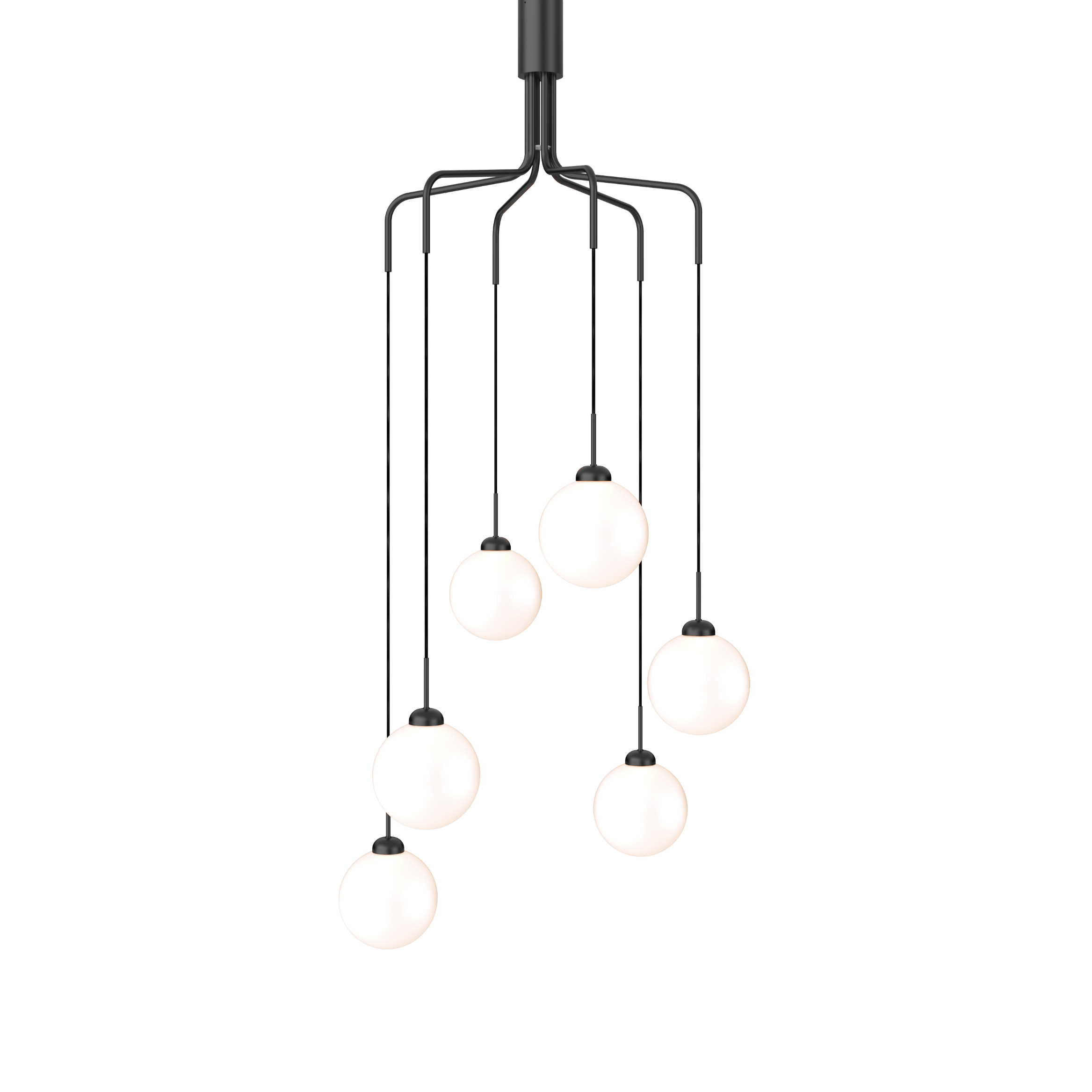 Závesná lampa APIALES CLUSTER 6 čierna s opálovým sklom