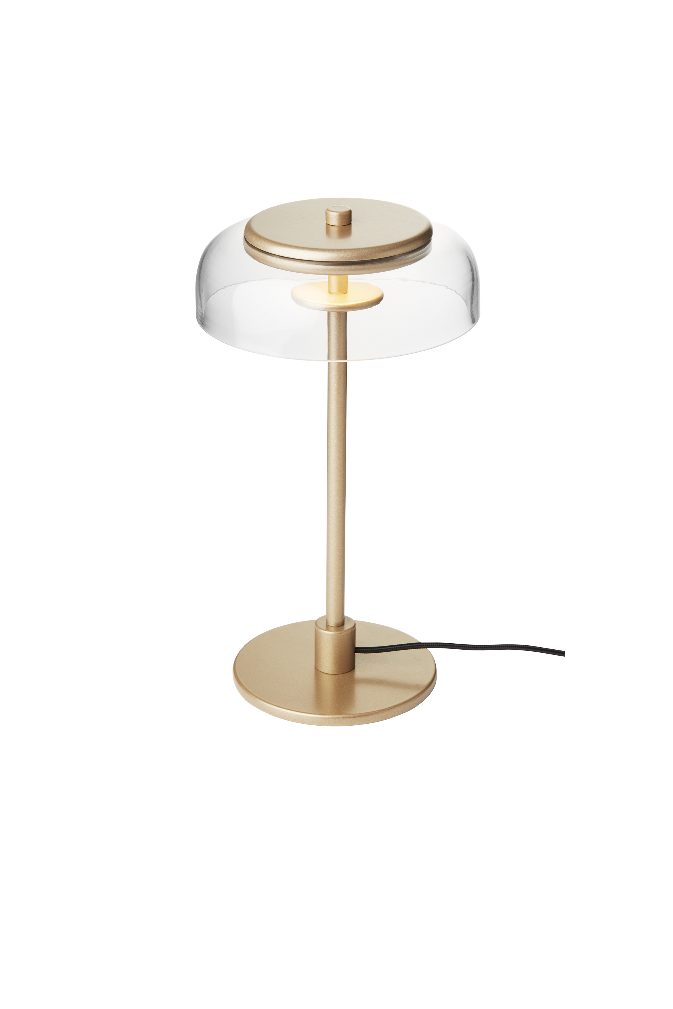 Stolná lampa BLOSSI zlatá s priehľadným sklom