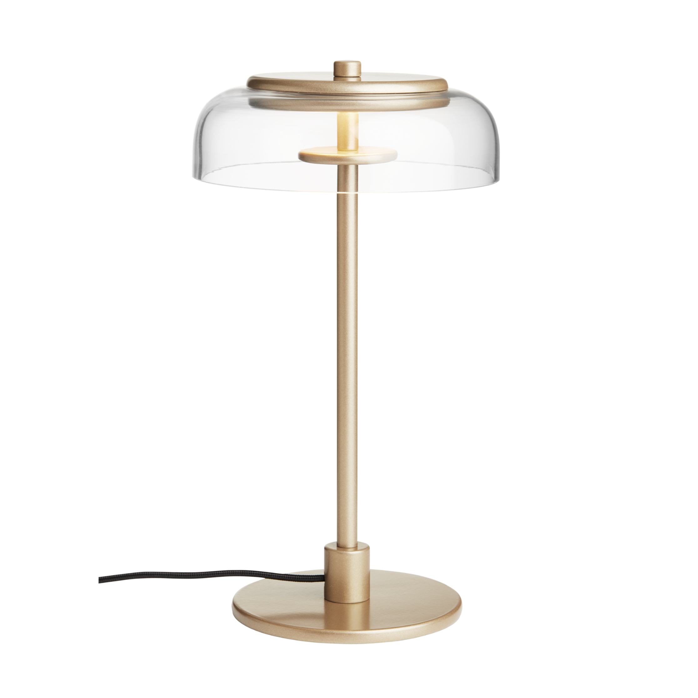 Stolná lampa BLOSSI zlatá s priehľadným sklom