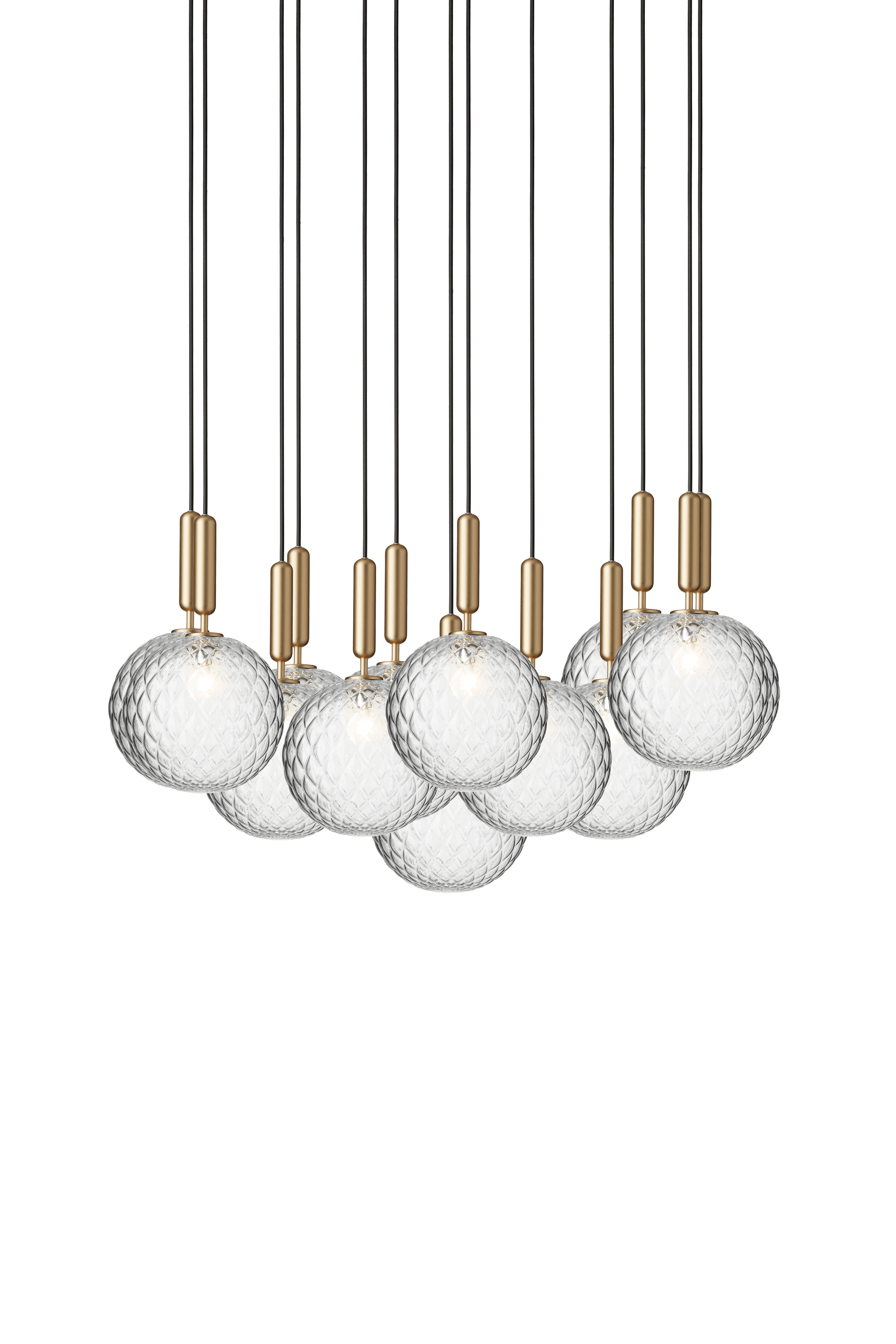 Závesná lampa MIIRA 13 mosadzná s priehľadným sklom