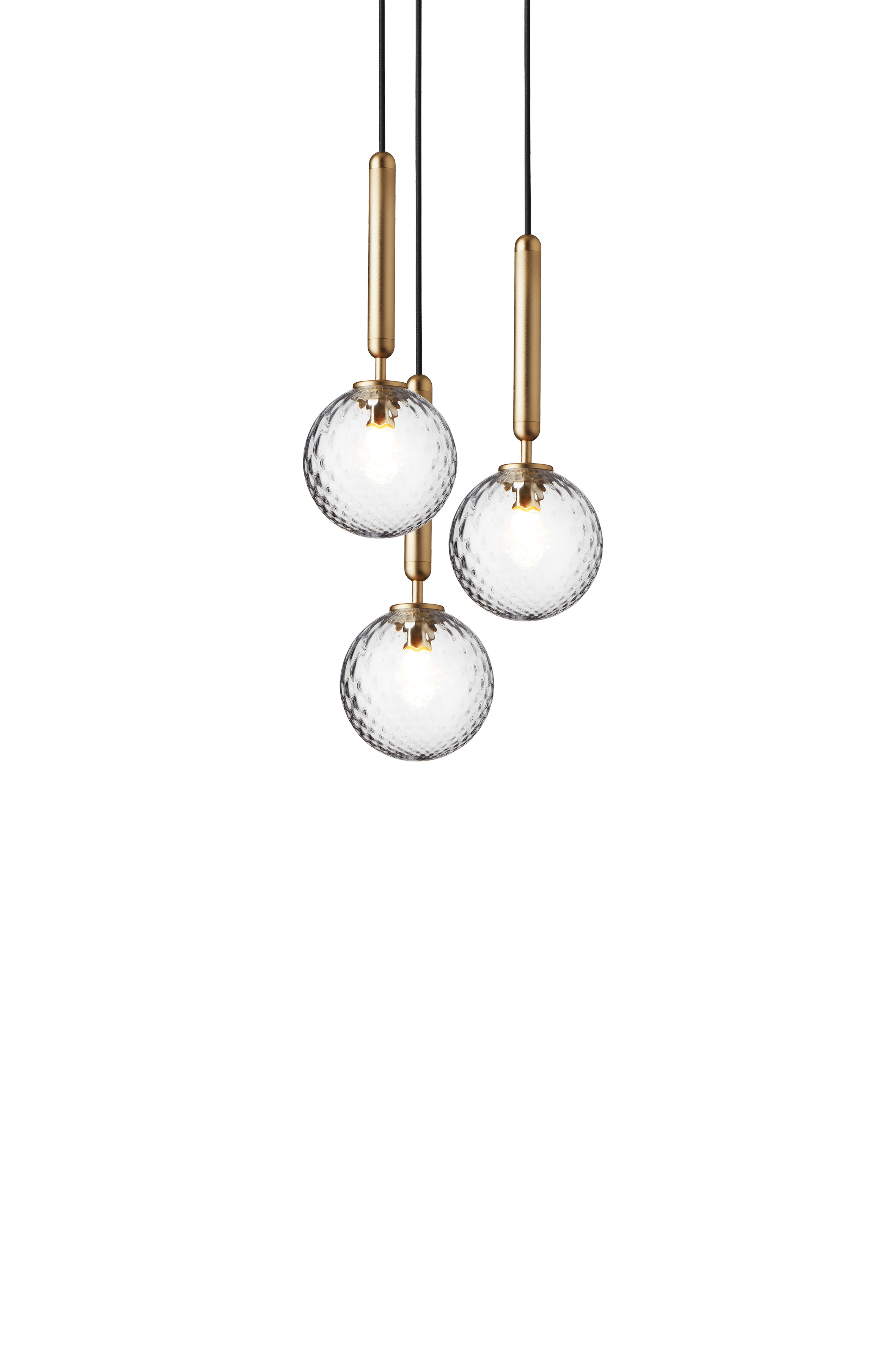 Závesná lampa MIIRA 3 mosadzná s priehľadným sklom