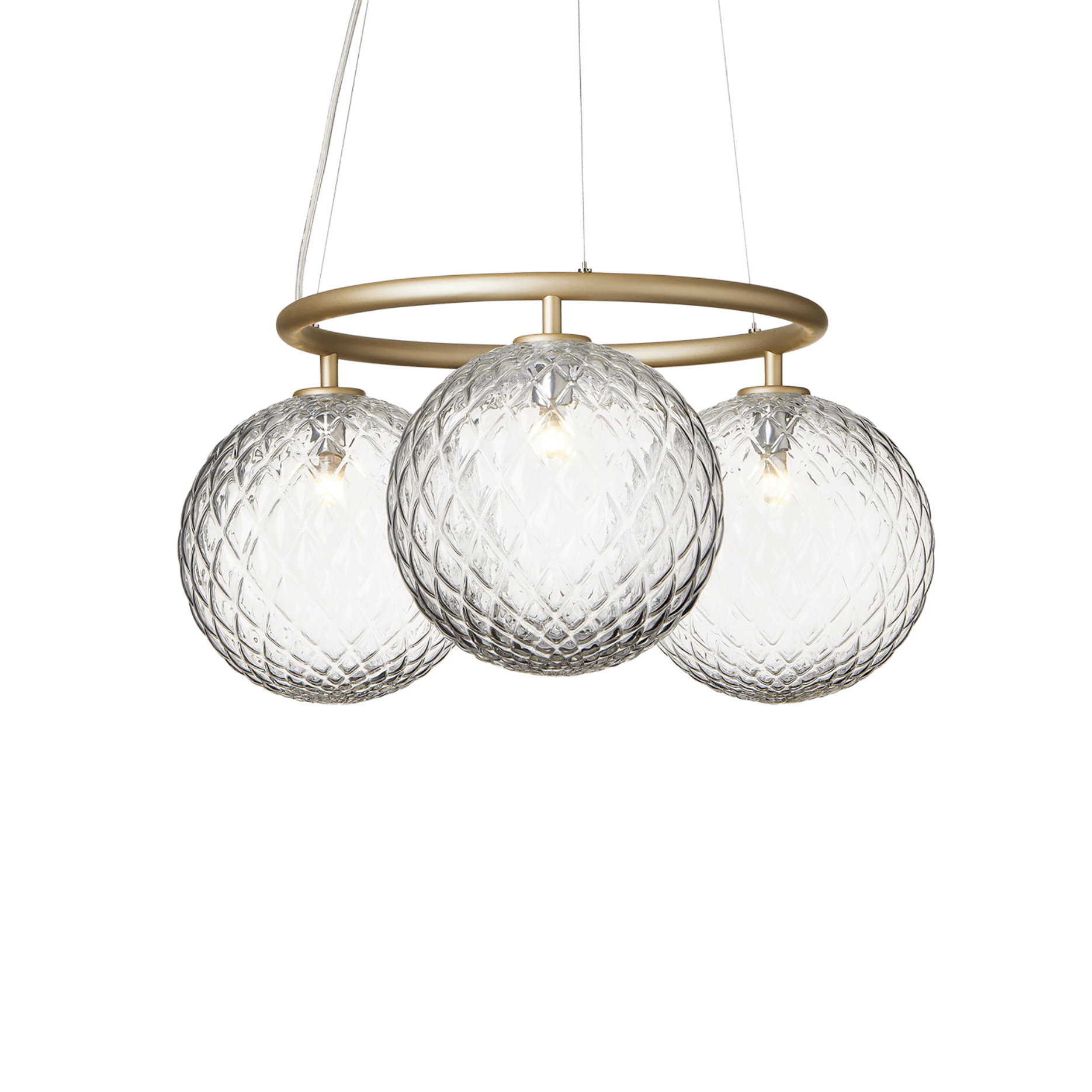 Závesná lampa MIIRA 3 CIRCULAR mosadzná s priehľadným sklom