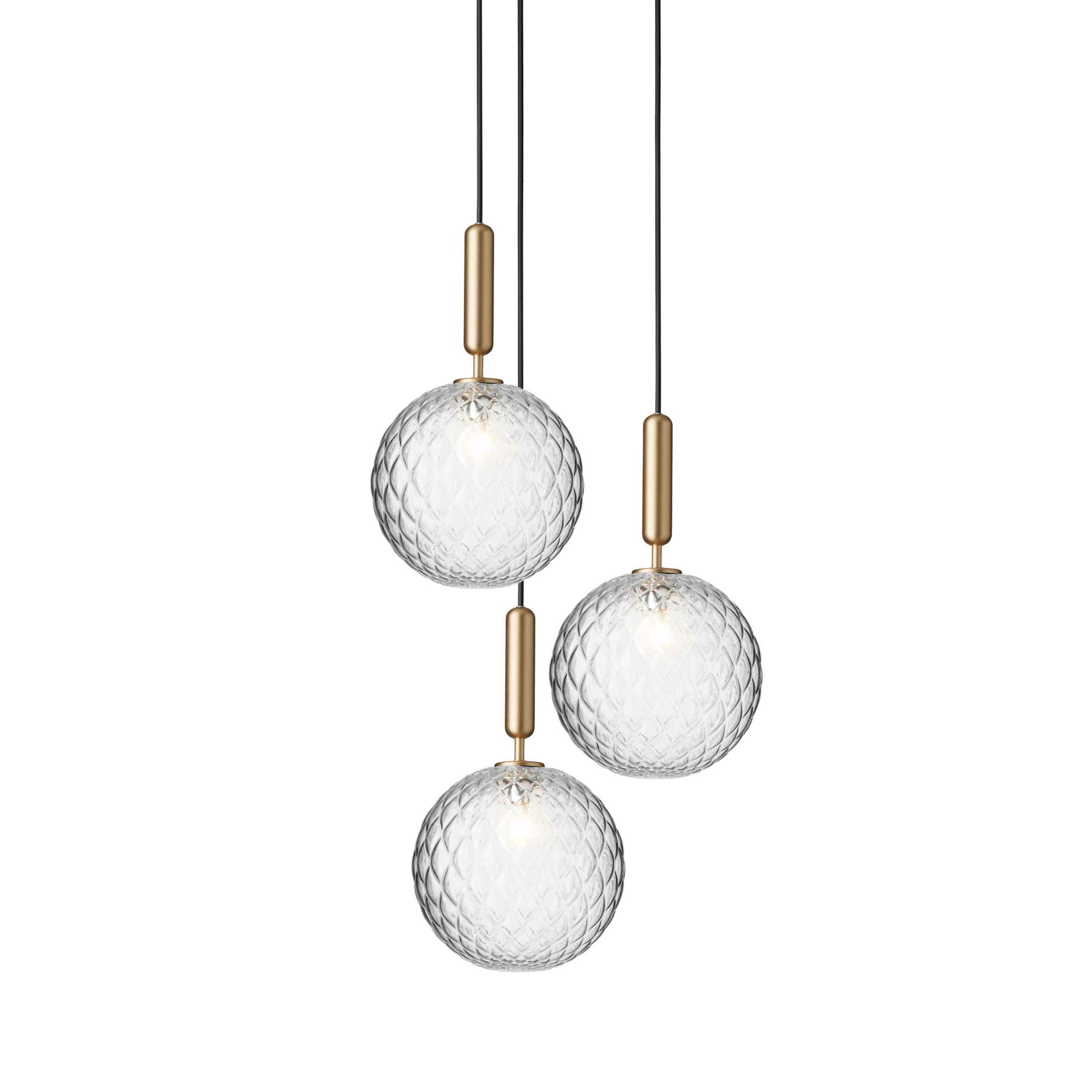 Závesná lampa MIIRA 3 mosadzná s priehľadným sklom