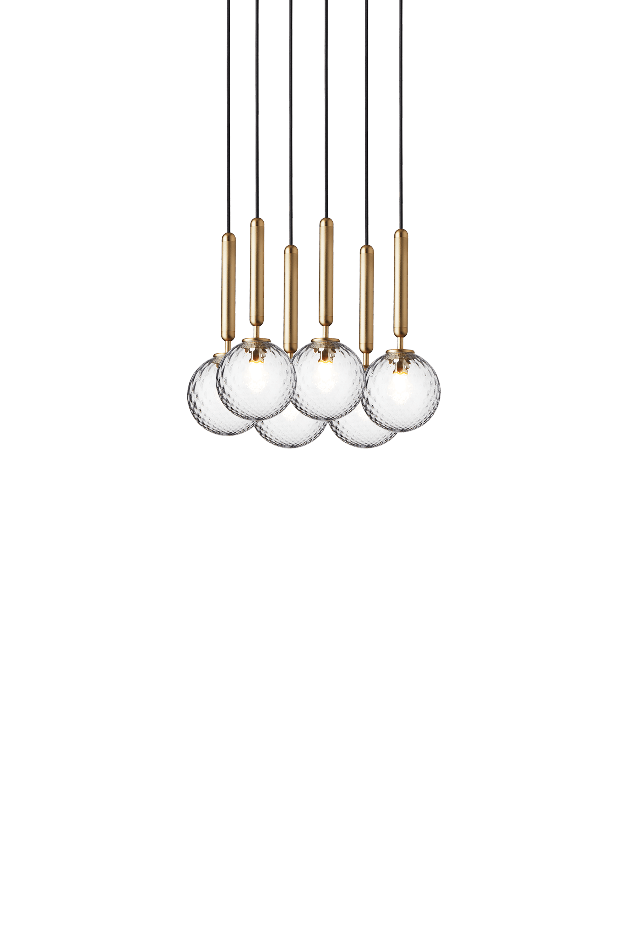 Závesná lampa MIIRA 6 mosadzná s priehľadným sklom