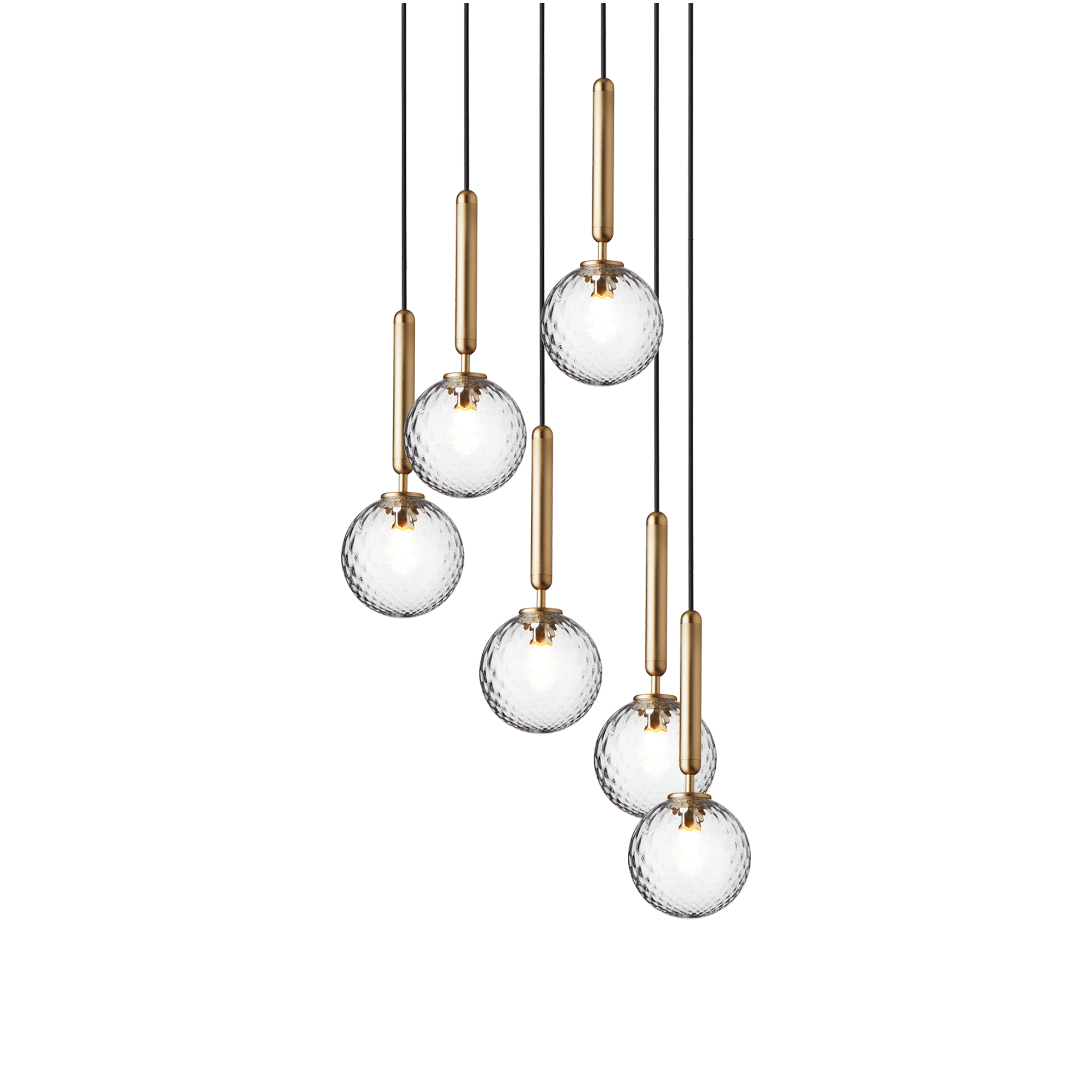 Závesná lampa MIIRA 6 mosadzná s priehľadným sklom