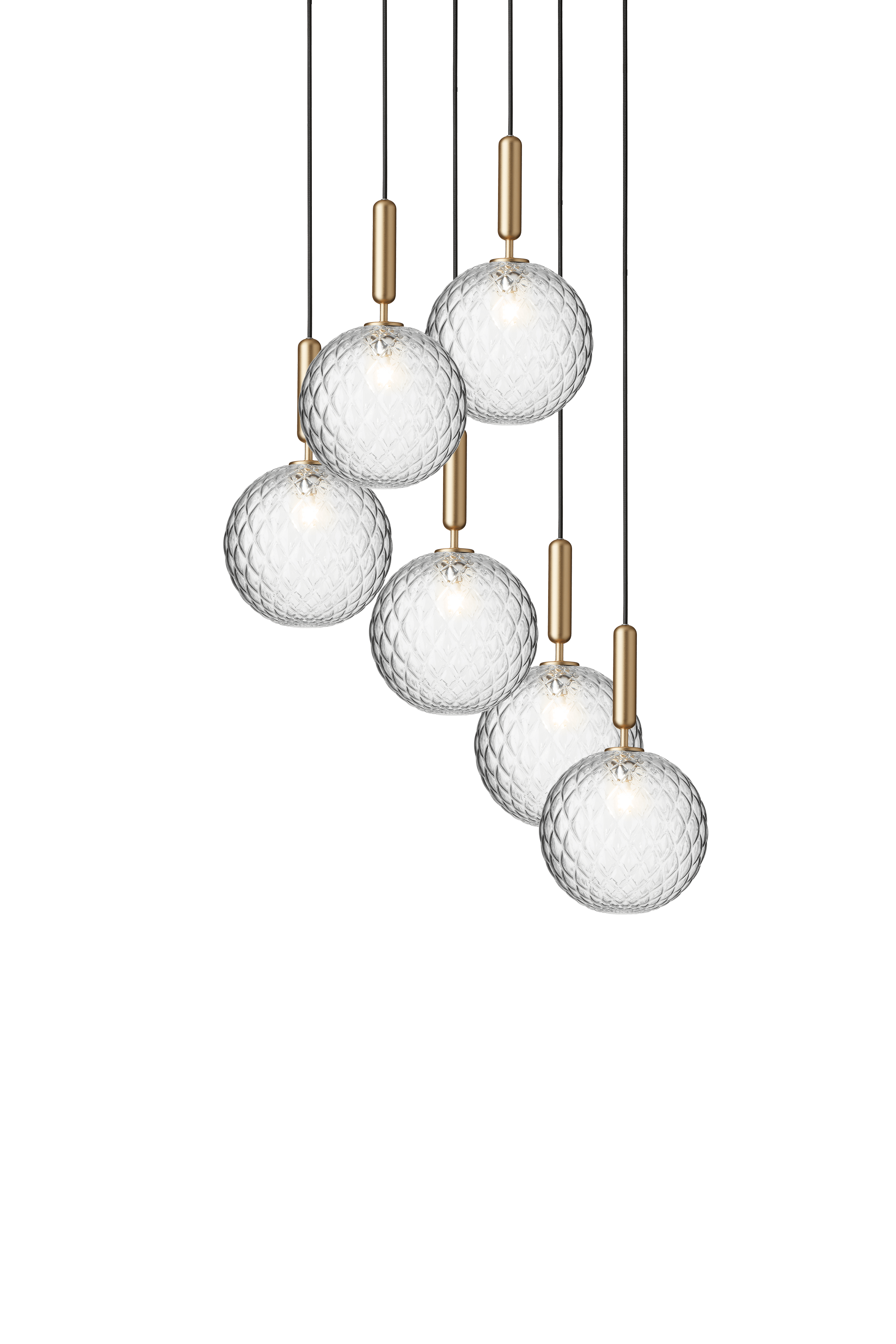 Závesná lampa MIIRA 6 mosadzná s priehľadným sklom