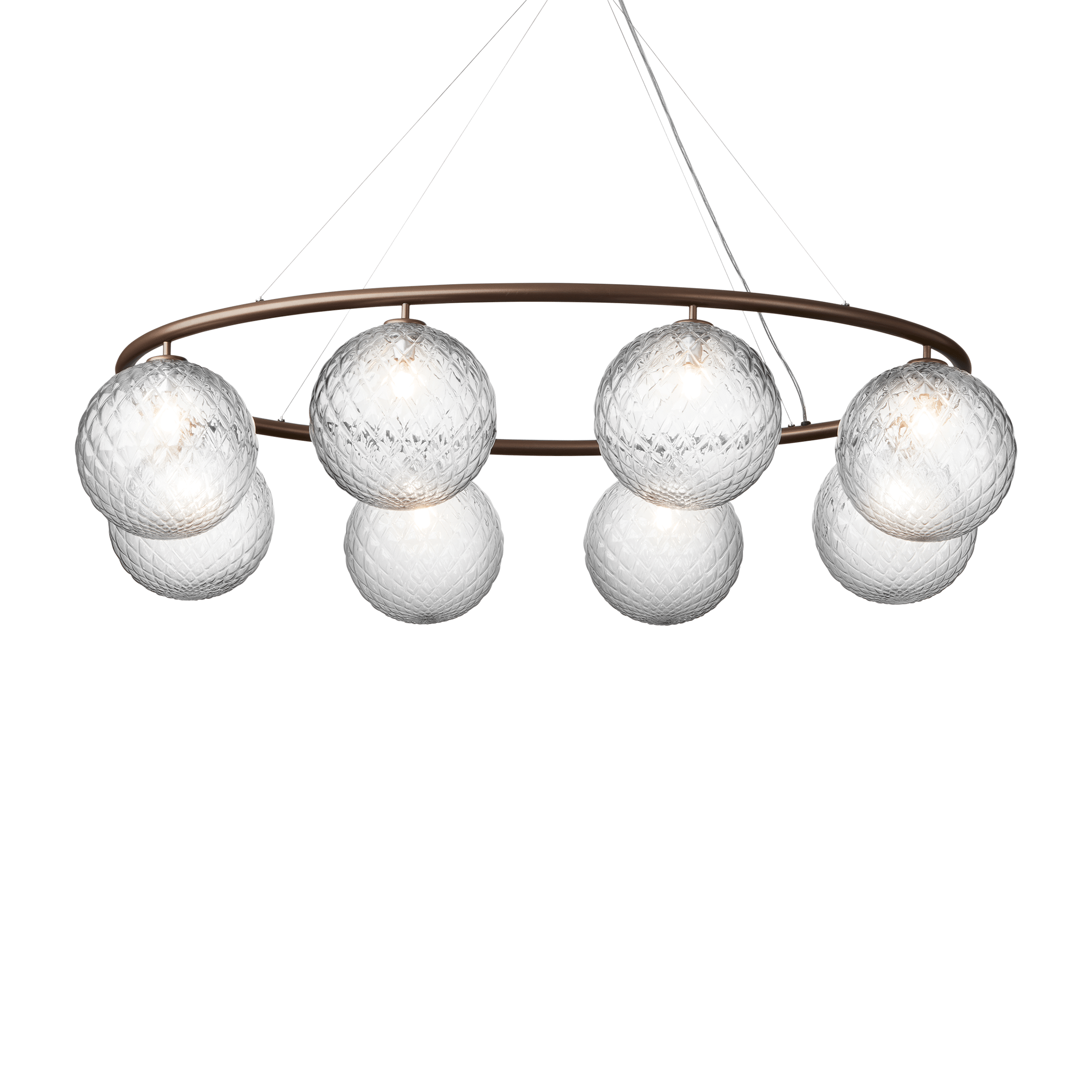 Závesná lampa MIIRA 8 OVAL tmavohnedá s priehľadným sklom