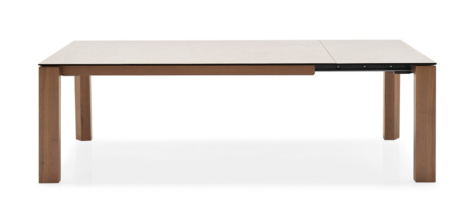 Extendable table OMNIA beige top with walnut base