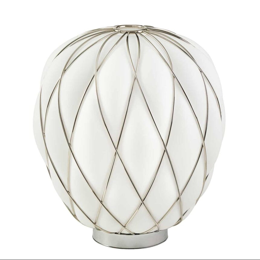 PINECONE table lamp in chrome with white blown glass